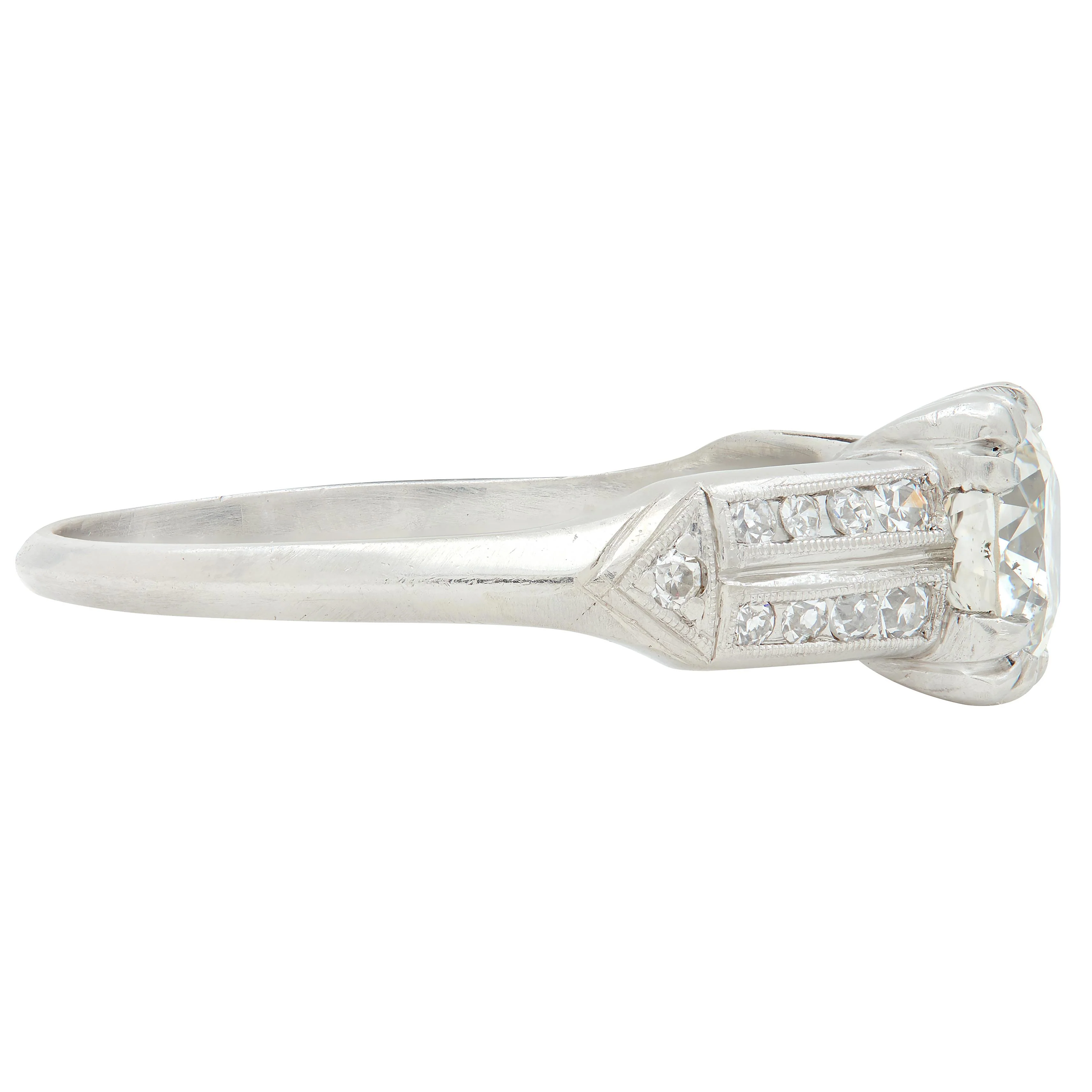 Mid-Century 1.37 CTW Old European Cut Diamond Platinum Arrow Vintage Engagement Ring GIA - Image 4