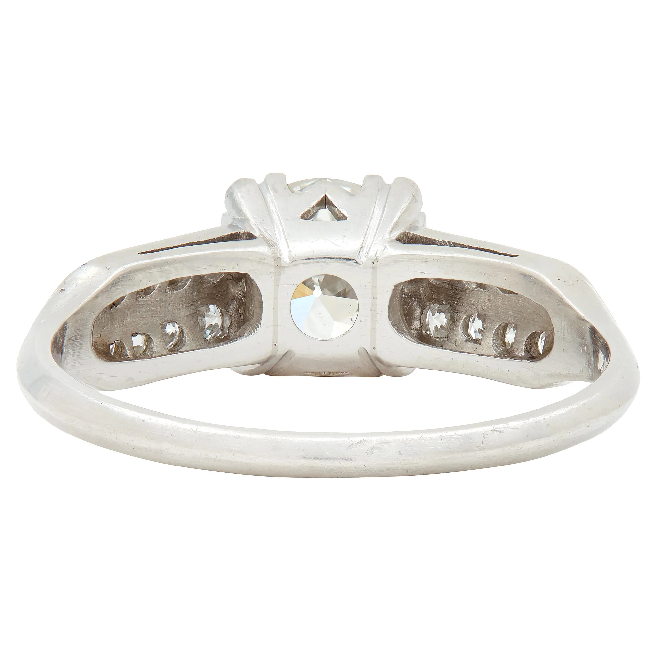 Mid-Century 1.37 CTW Old European Cut Diamond Platinum Arrow Vintage Engagement Ring GIA - Image 5