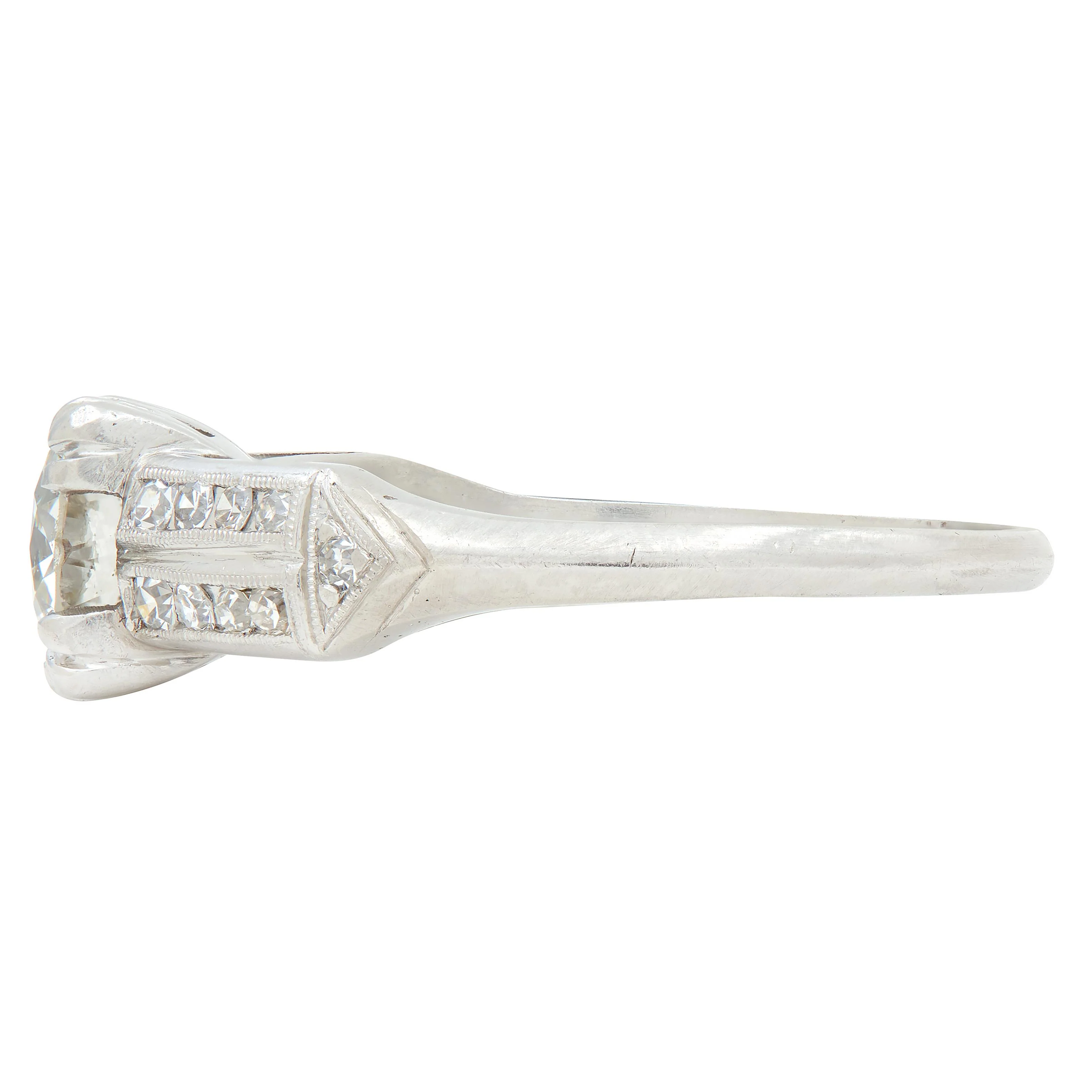Mid-Century 1.37 CTW Old European Cut Diamond Platinum Arrow Vintage Engagement Ring GIA - Image 6