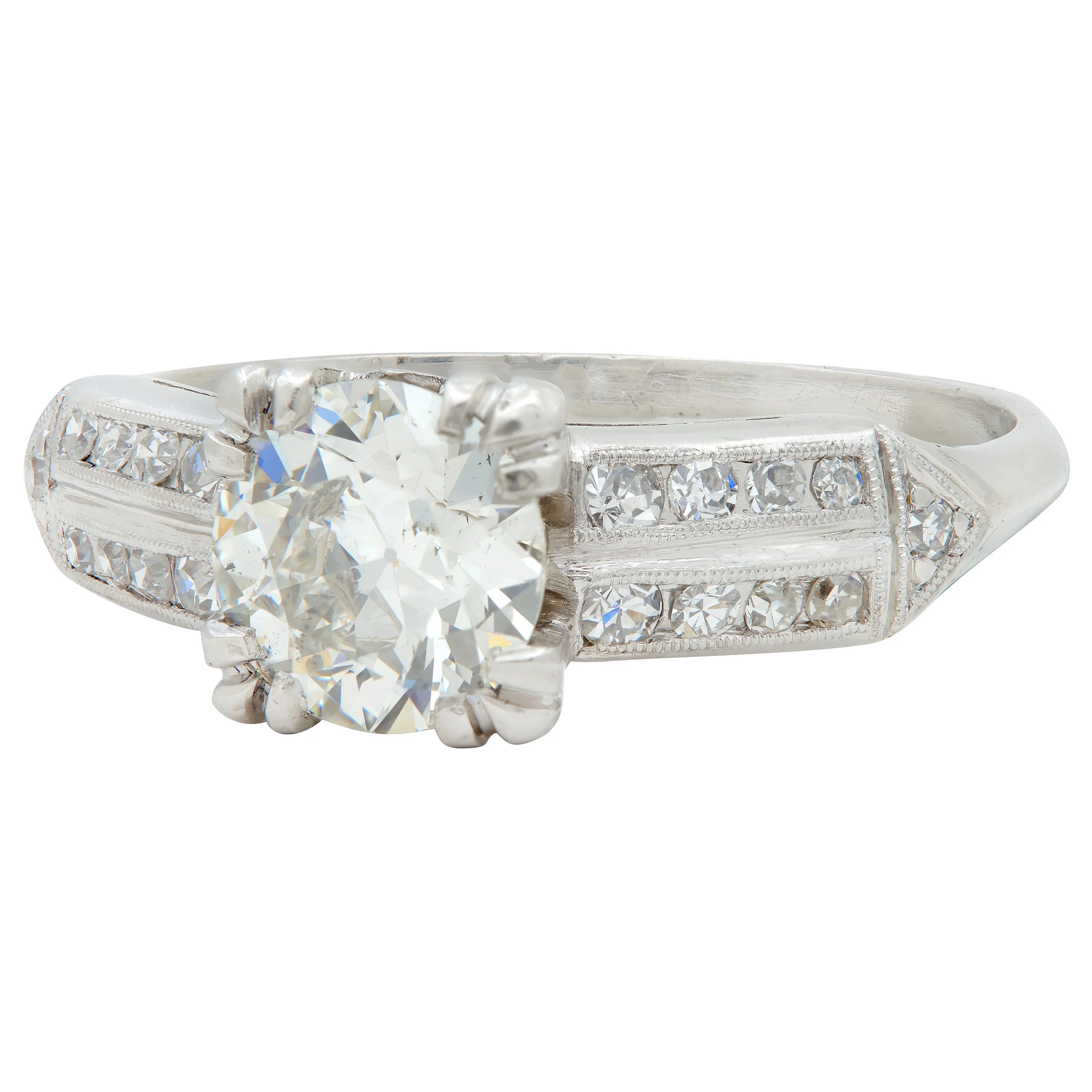 Mid-Century 1.37 CTW Old European Cut Diamond Platinum Arrow Vintage Engagement Ring GIA - Image 7