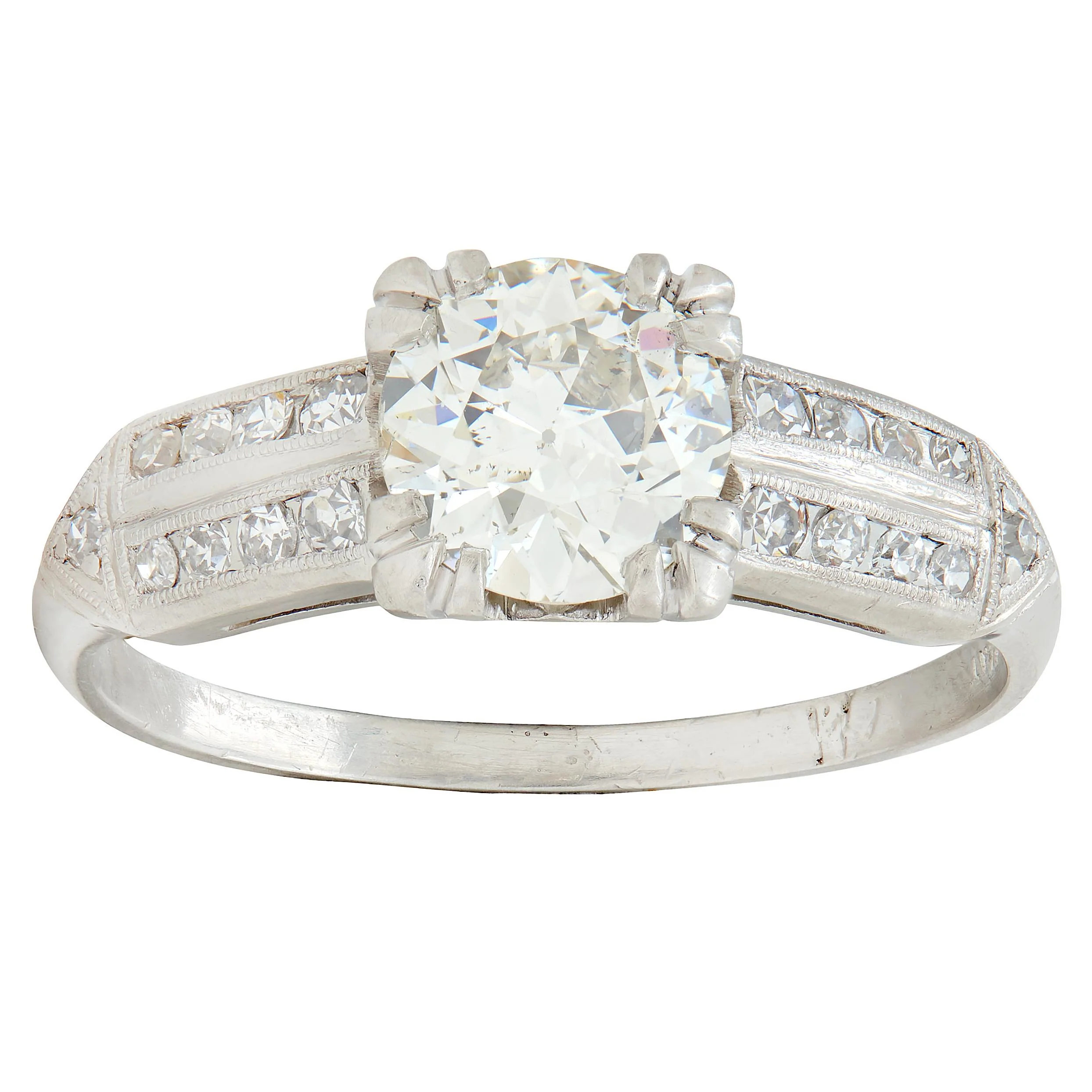 Mid-Century 1.37 CTW Old European Cut Diamond Platinum Arrow Vintage Engagement Ring GIA - Image 8