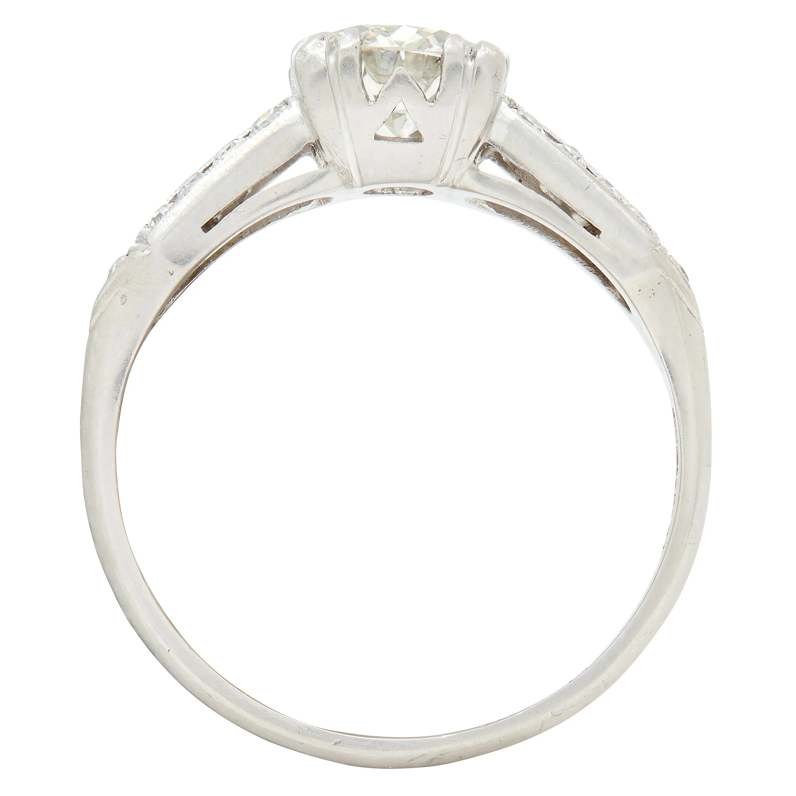 Mid-Century 1.37 CTW Old European Cut Diamond Platinum Arrow Vintage Engagement Ring GIA - Image 9