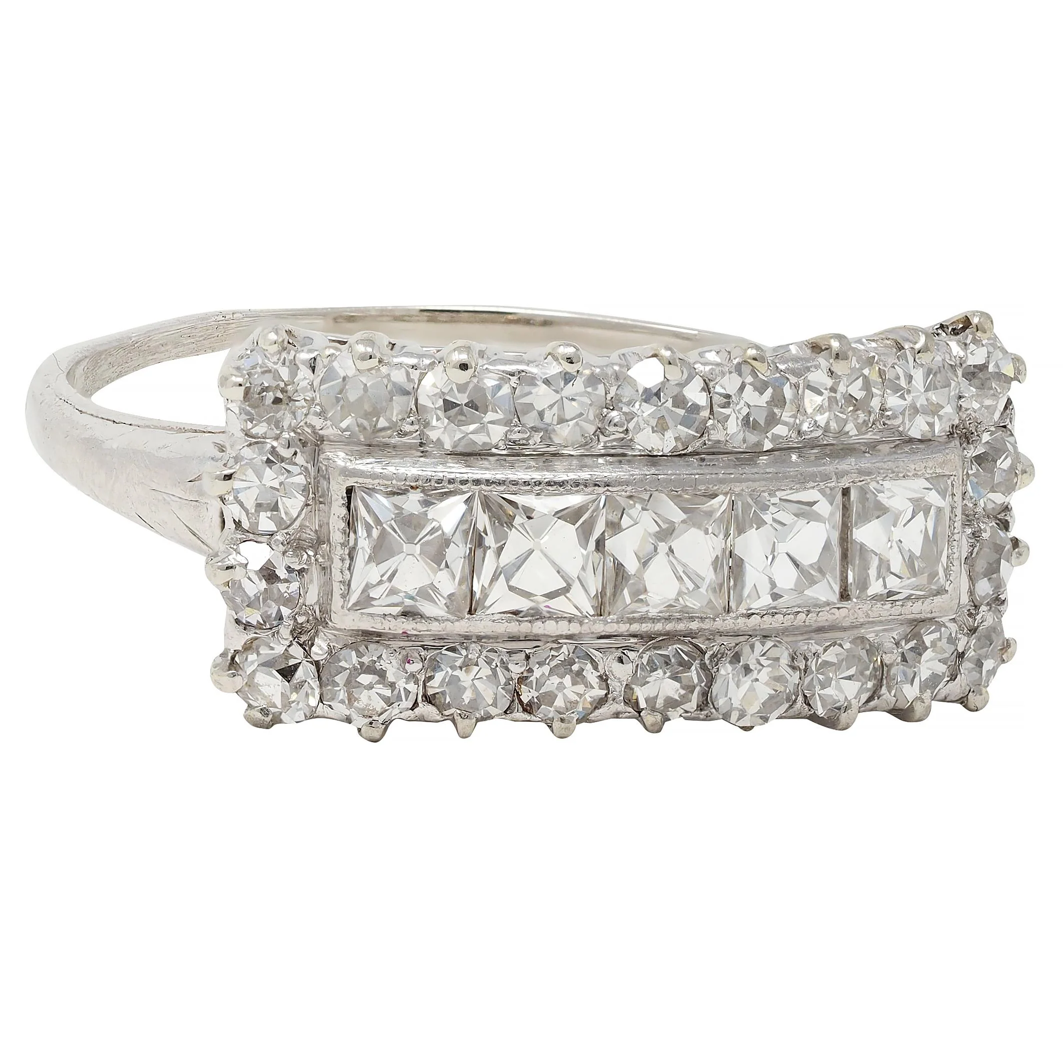 Mid-Century 1.41 CTW French Cut Diamond Platinum Vintage Band Ring - Image 2