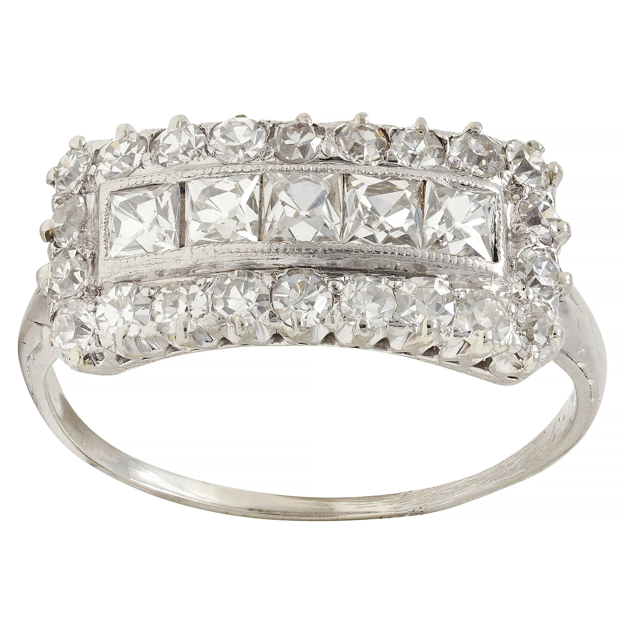 Mid-Century 1.41 CTW French Cut Diamond Platinum Vintage Band Ring - Image 7