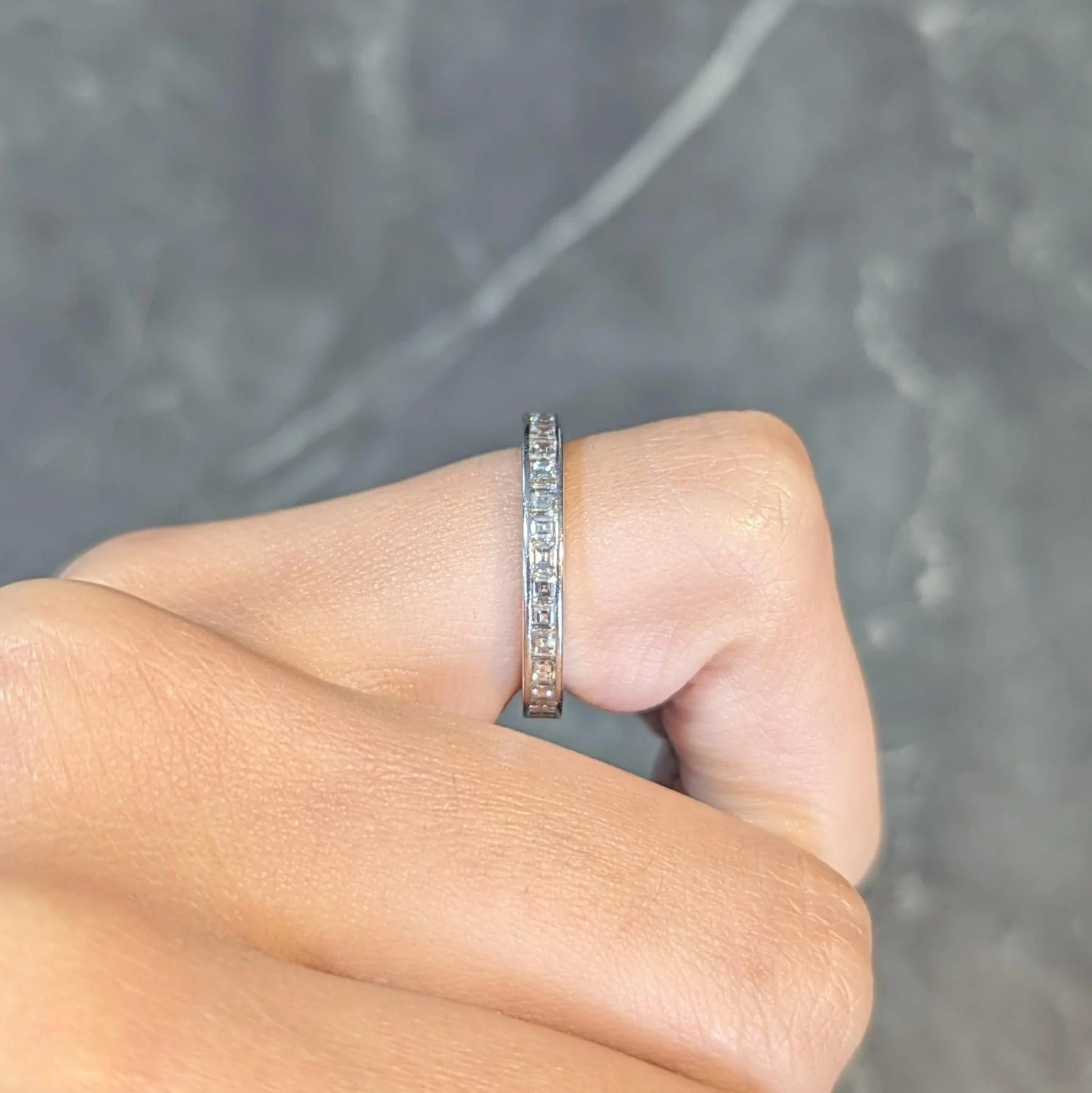 Mid-Century 1.48 Carats Square Step Cut Diamond Platinum Vintage Eternity Band Ring - Image 10