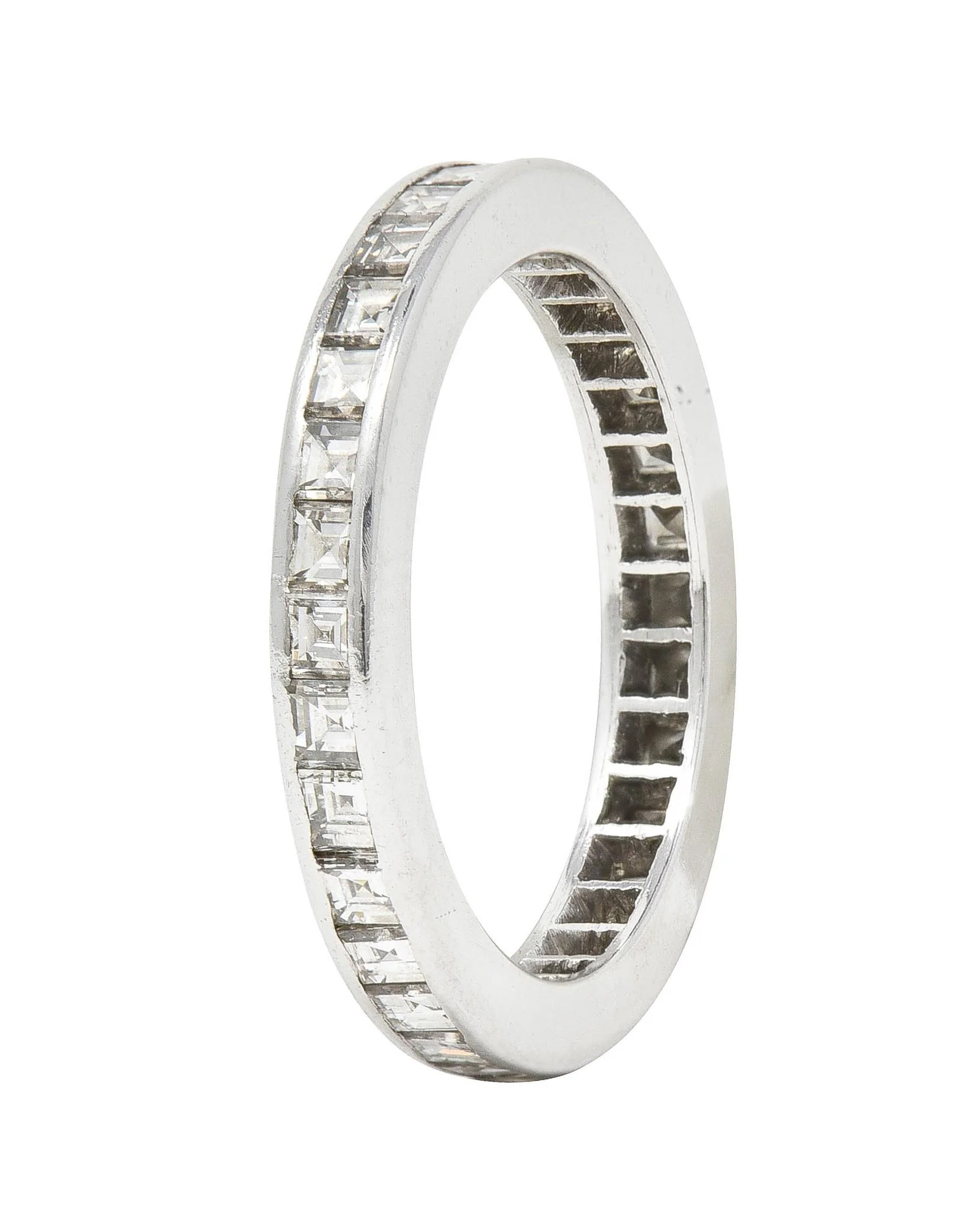 Mid-Century 1.48 Carats Square Step Cut Diamond Platinum Vintage Eternity Band Ring - Image 2