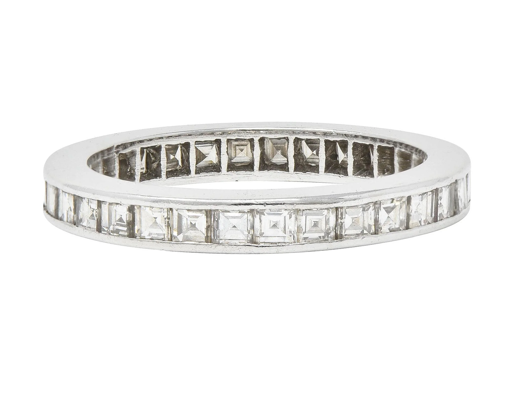 Mid-Century 1.48 Carats Square Step Cut Diamond Platinum Vintage Eternity Band Ring - Image 3
