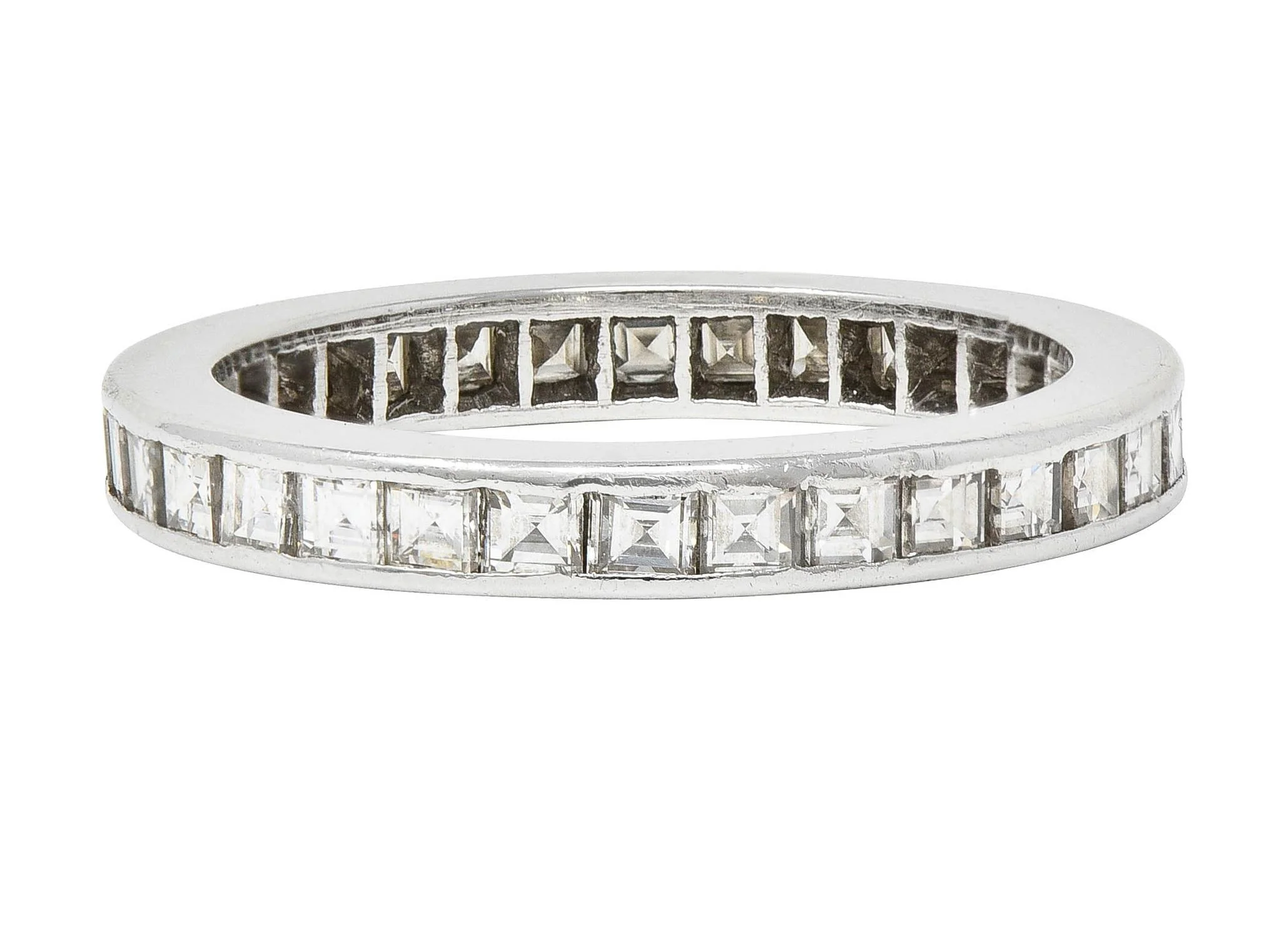 Mid-Century 1.48 Carats Square Step Cut Diamond Platinum Vintage Eternity Band Ring - Image 4