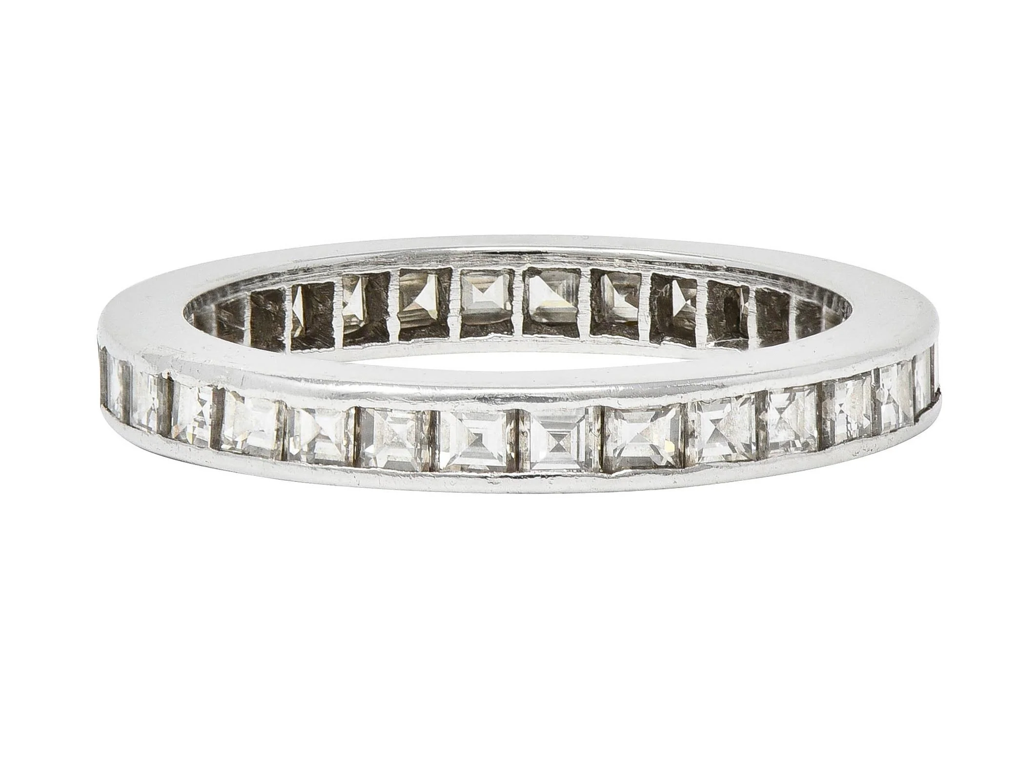 Mid-Century 1.48 Carats Square Step Cut Diamond Platinum Vintage Eternity Band Ring - Image 6
