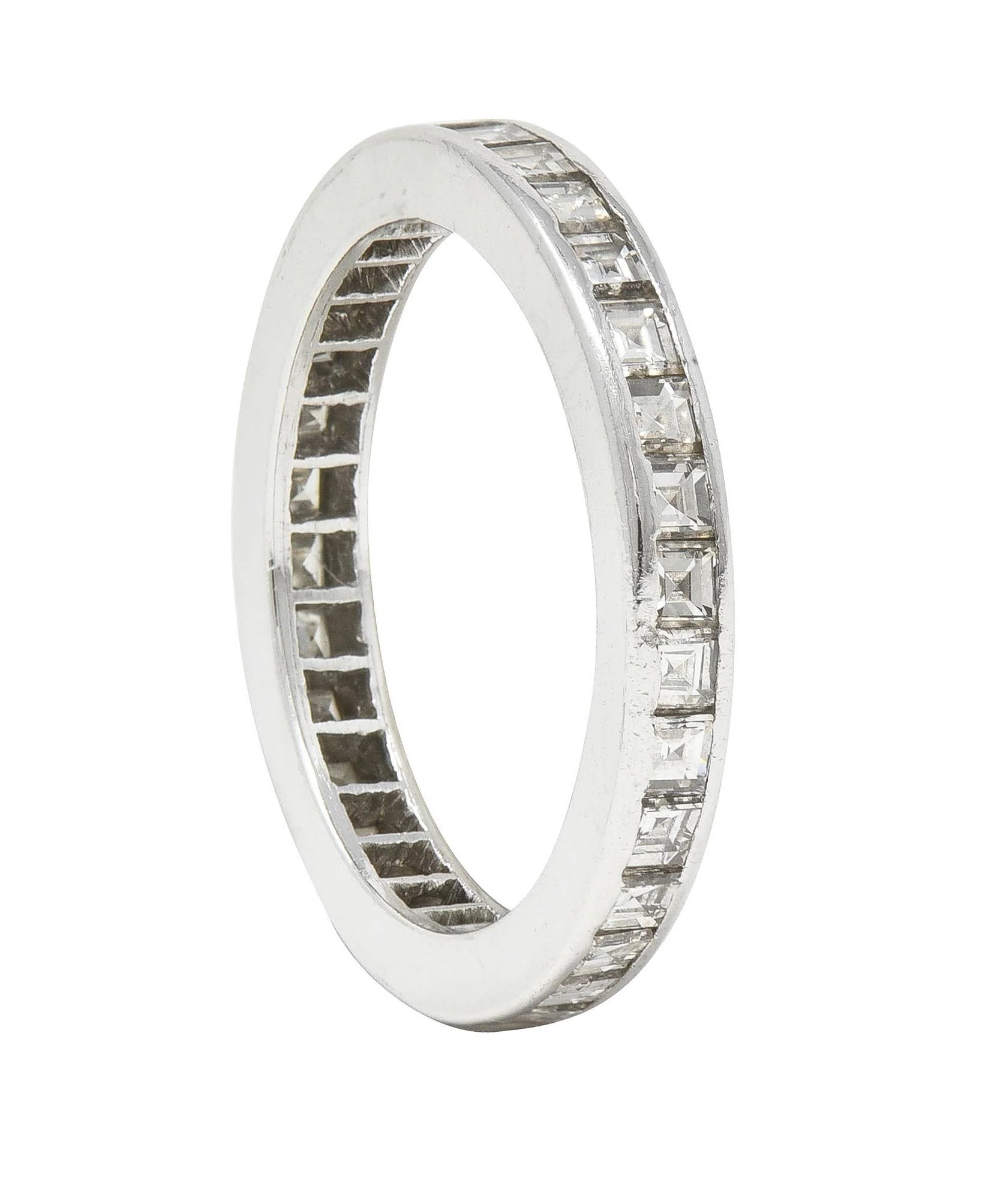 Mid-Century 1.48 Carats Square Step Cut Diamond Platinum Vintage Eternity Band Ring - Image 7