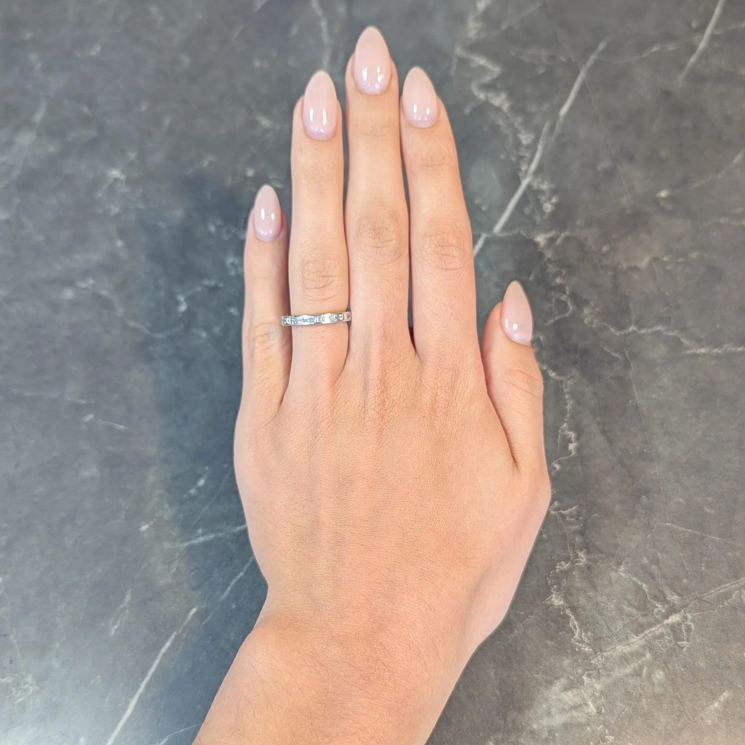 Mid-Century 1.48 Carats Square Step Cut Diamond Platinum Vintage Eternity Band Ring - Image 8