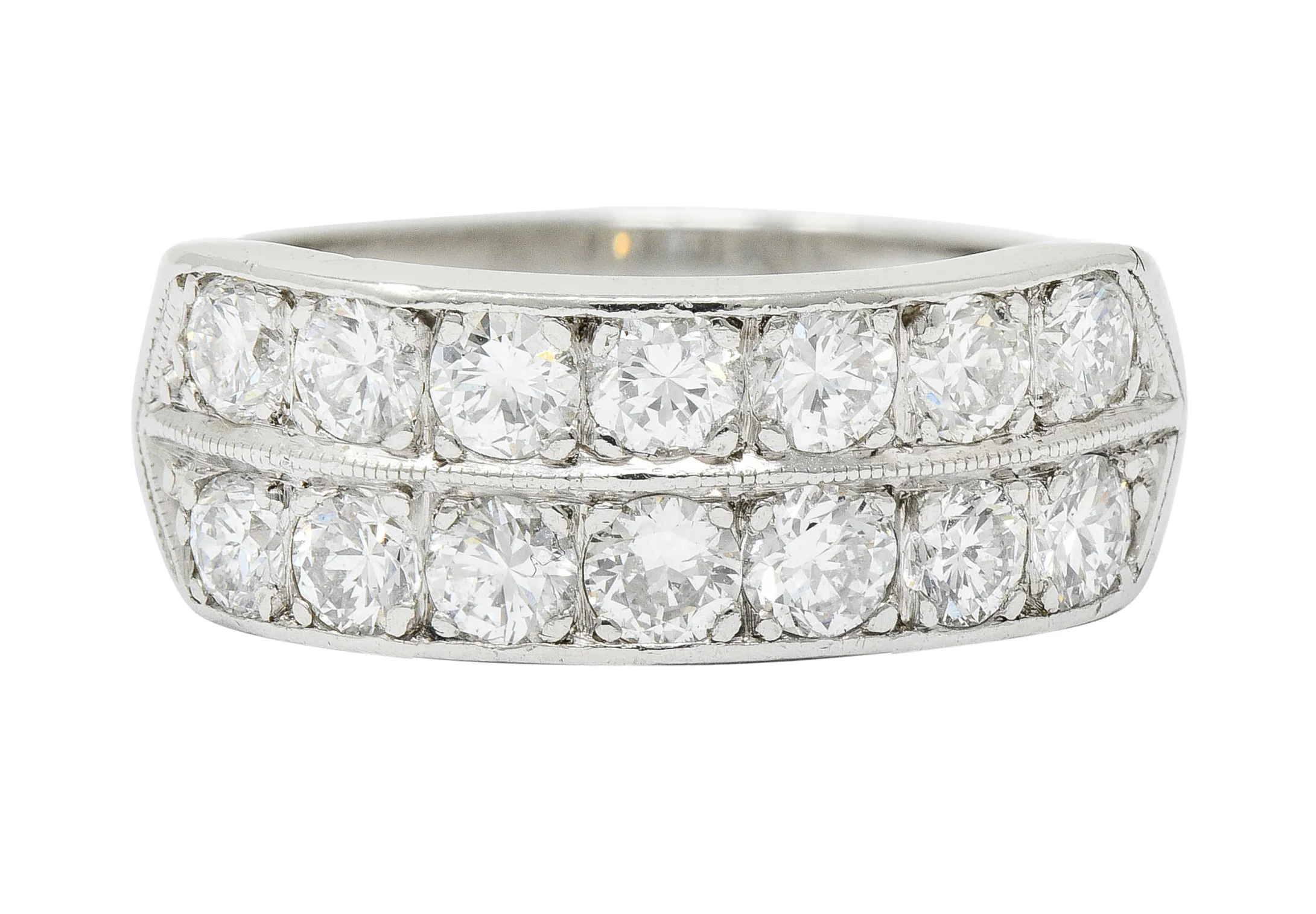 Mid-Century 1.50 CTW Diamond Platinum Band Ring Circa 1950