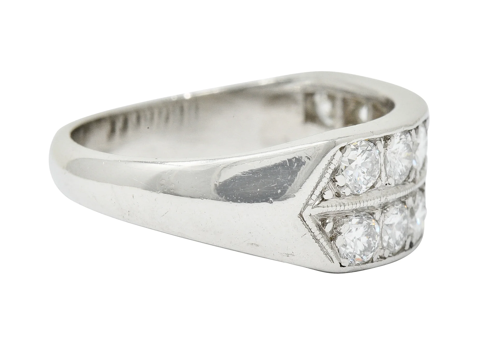 Mid-Century 1.50 CTW Diamond Platinum Band Ring Circa 1950 - Image 3