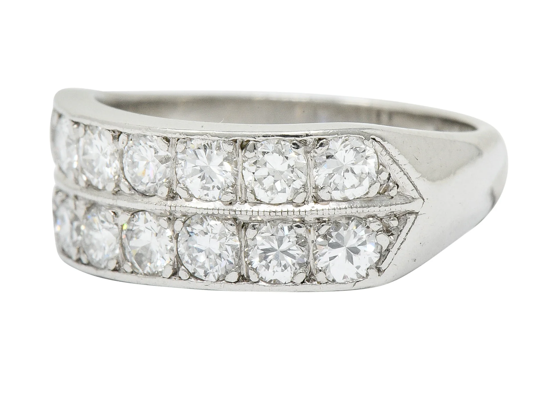 Mid-Century 1.50 CTW Diamond Platinum Band Ring Circa 1950 - Image 6