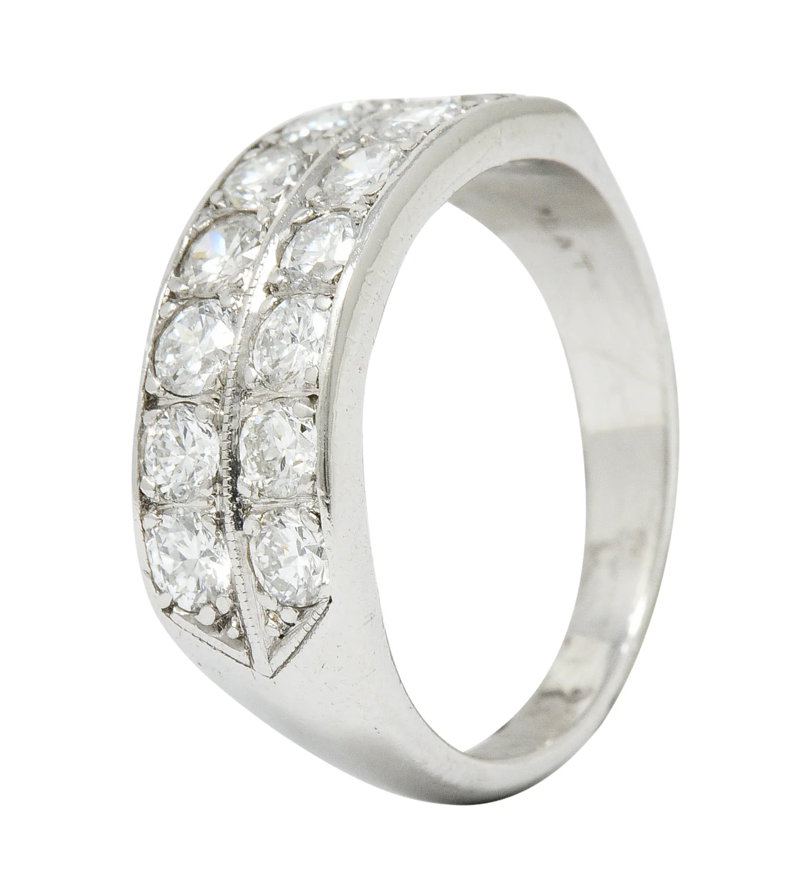 Mid-Century 1.50 CTW Diamond Platinum Band Ring Circa 1950 - Image 8