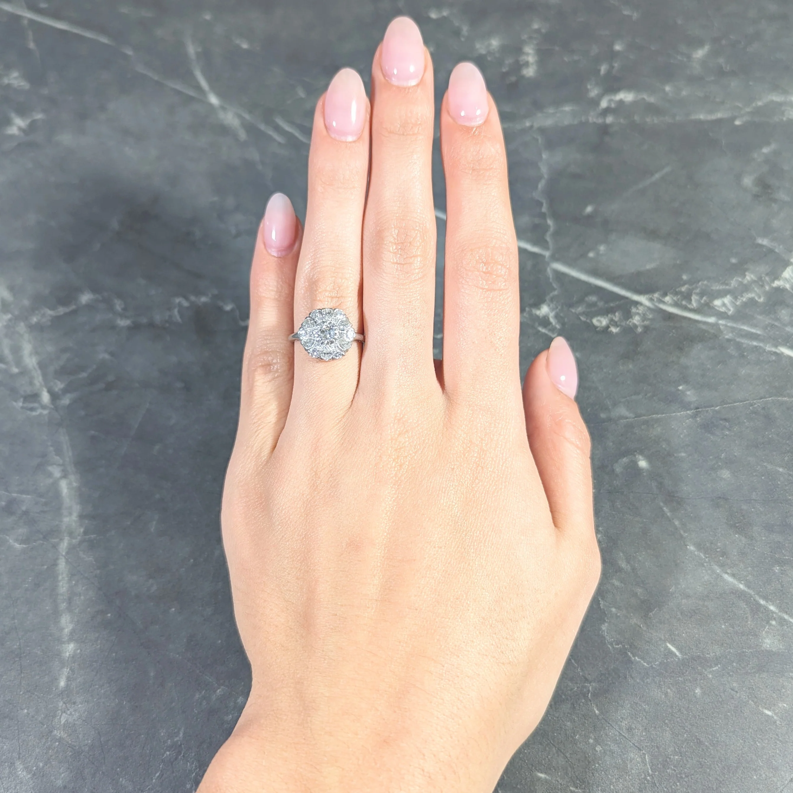 Mid-Century 1.52 CTW Old Mine & Pear Cut Diamond Platinum Cluster Vintage Ring - Image 10
