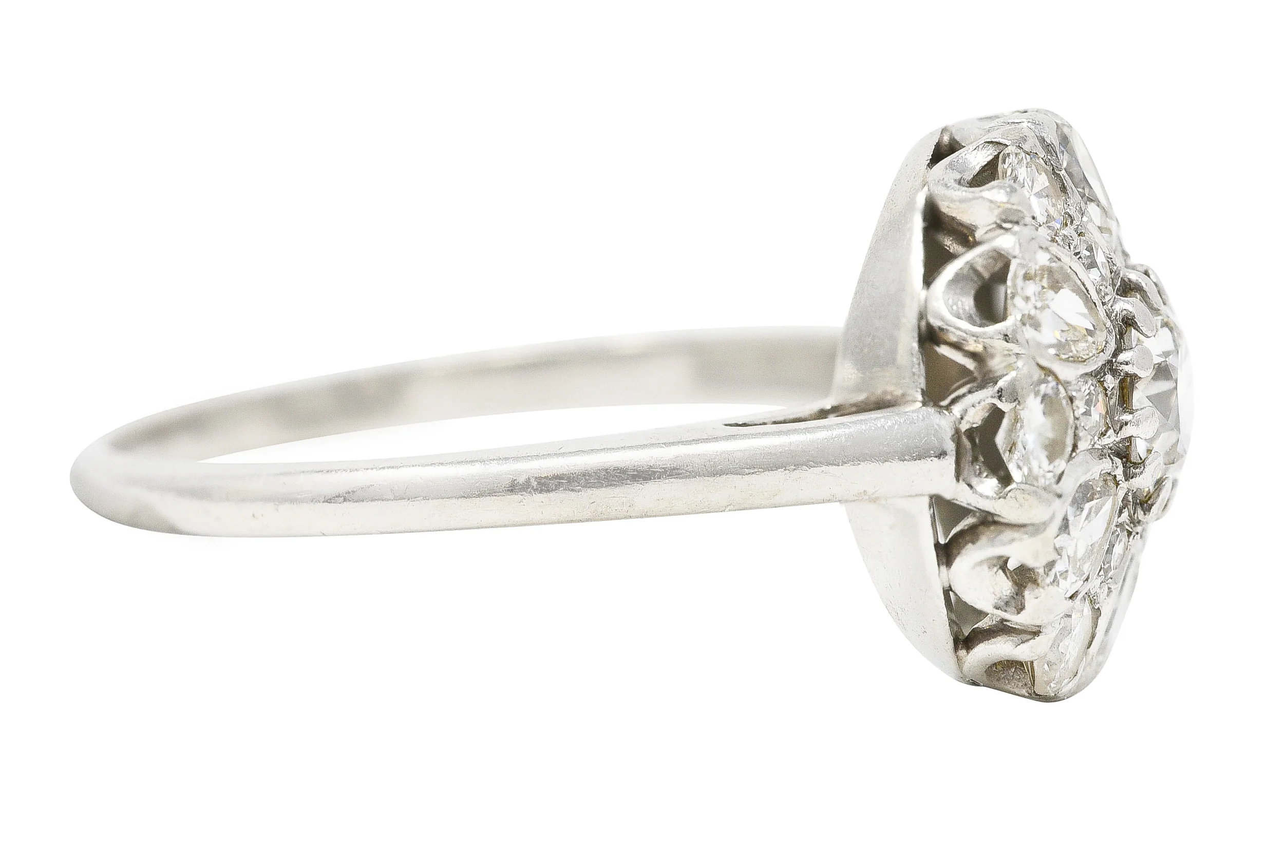 Mid-Century 1.52 CTW Old Mine & Pear Cut Diamond Platinum Cluster Vintage Ring - Image 3