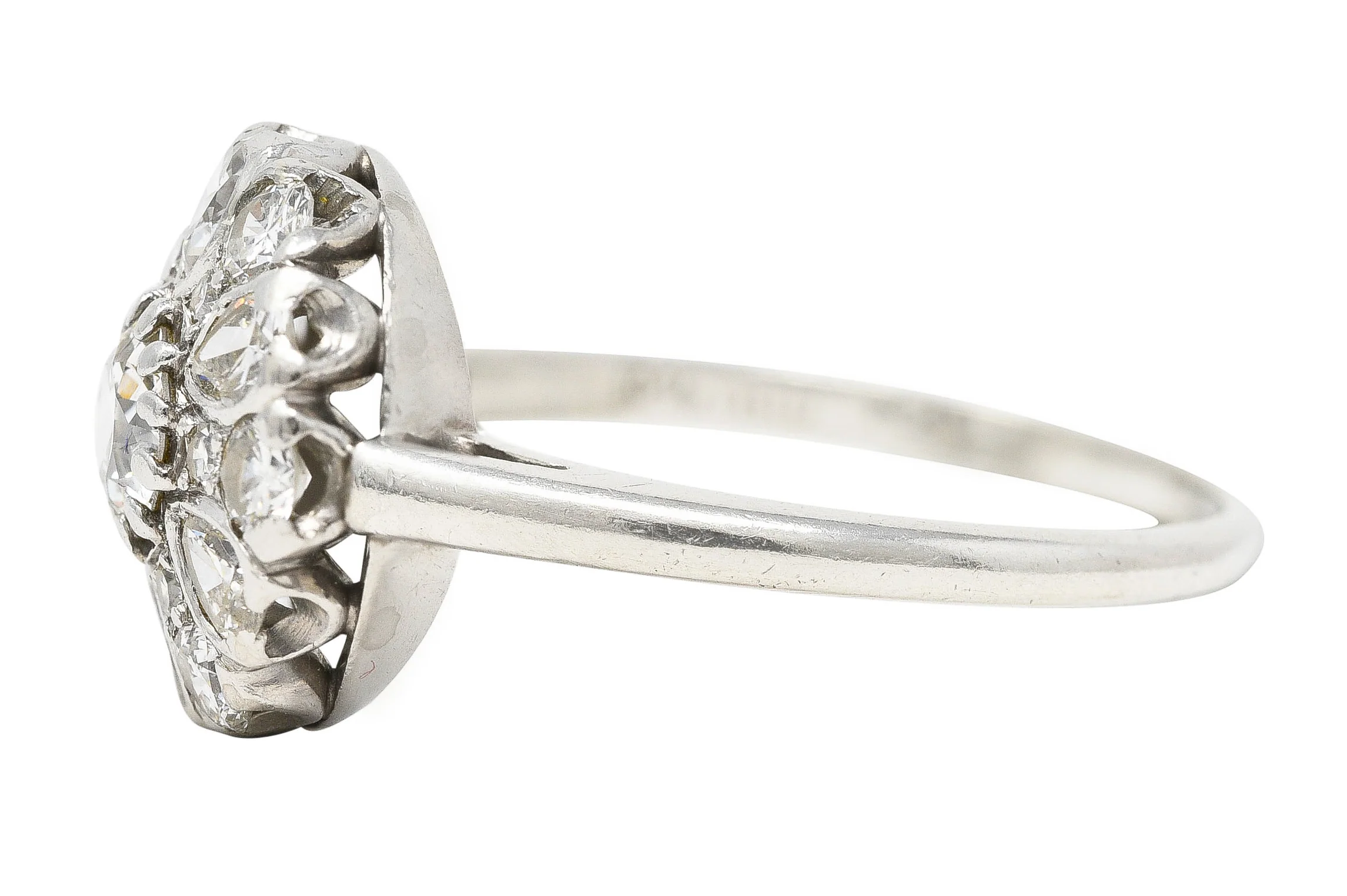 Mid-Century 1.52 CTW Old Mine & Pear Cut Diamond Platinum Cluster Vintage Ring - Image 5
