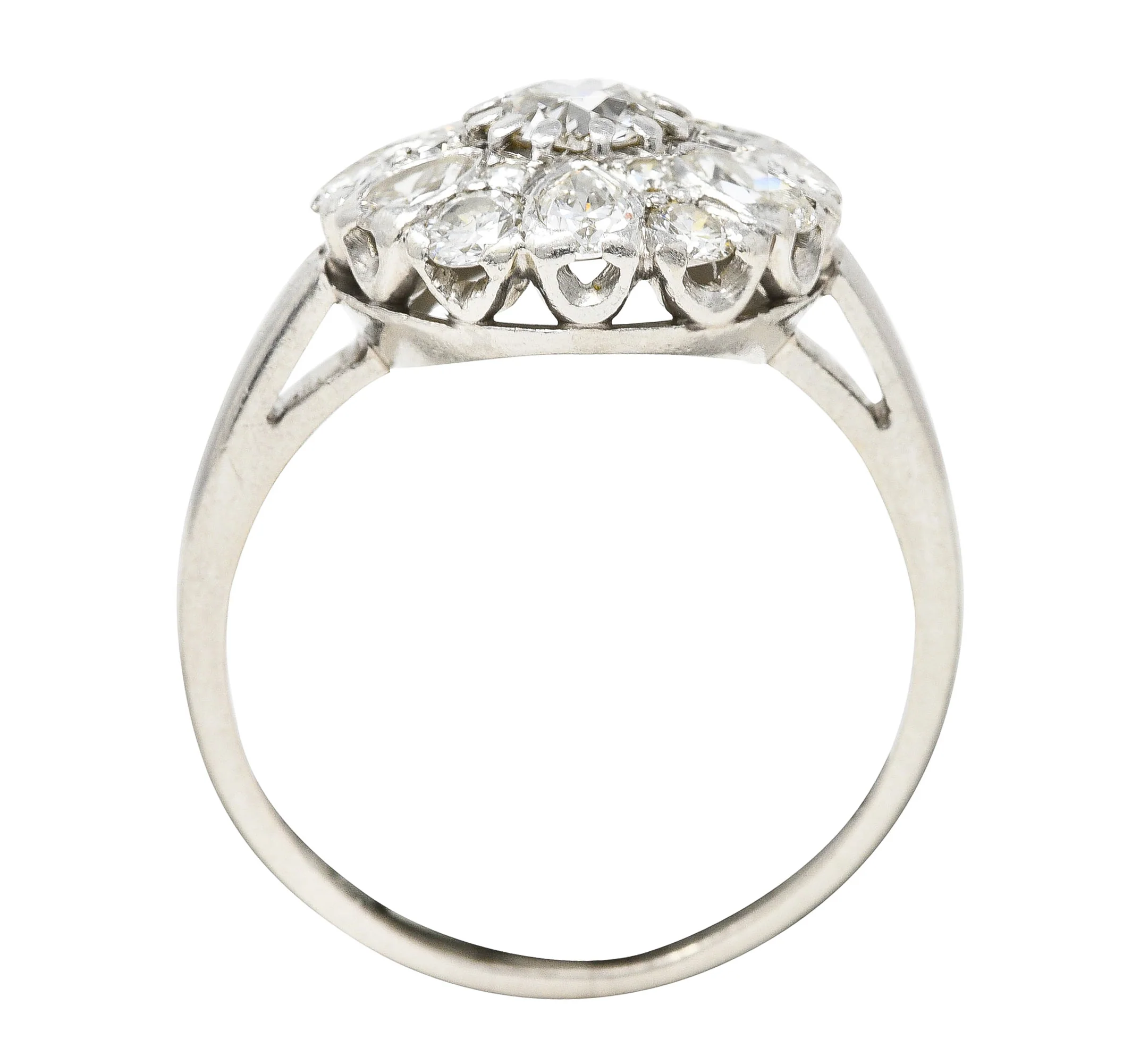 Mid-Century 1.52 CTW Old Mine & Pear Cut Diamond Platinum Cluster Vintage Ring - Image 8