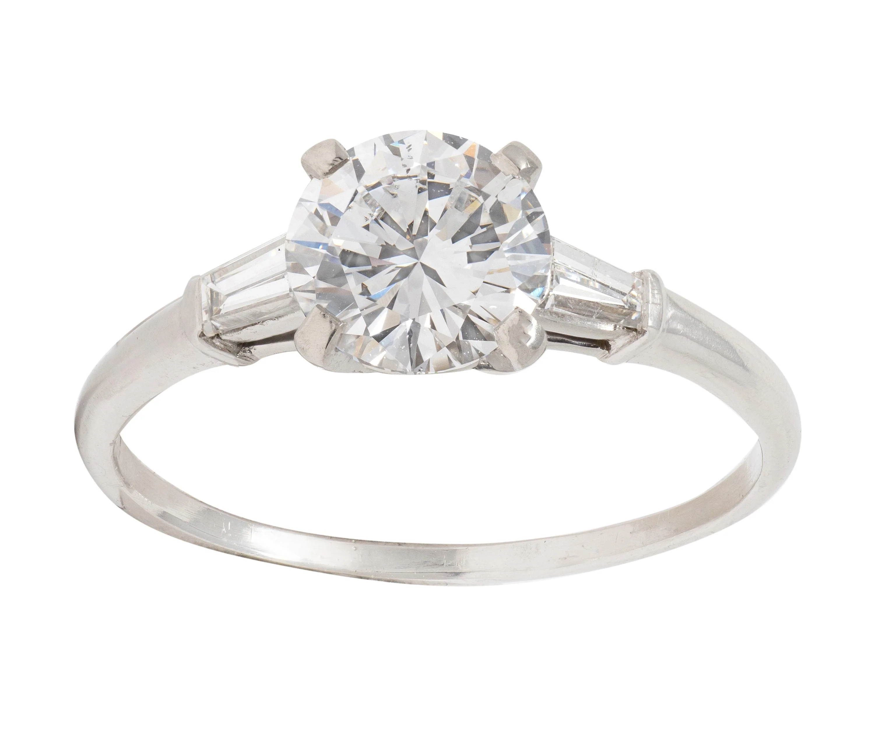 Mid-Century 1.57 CTW Diamond Platinum Vintage Engagement Ring GIA - Image 3