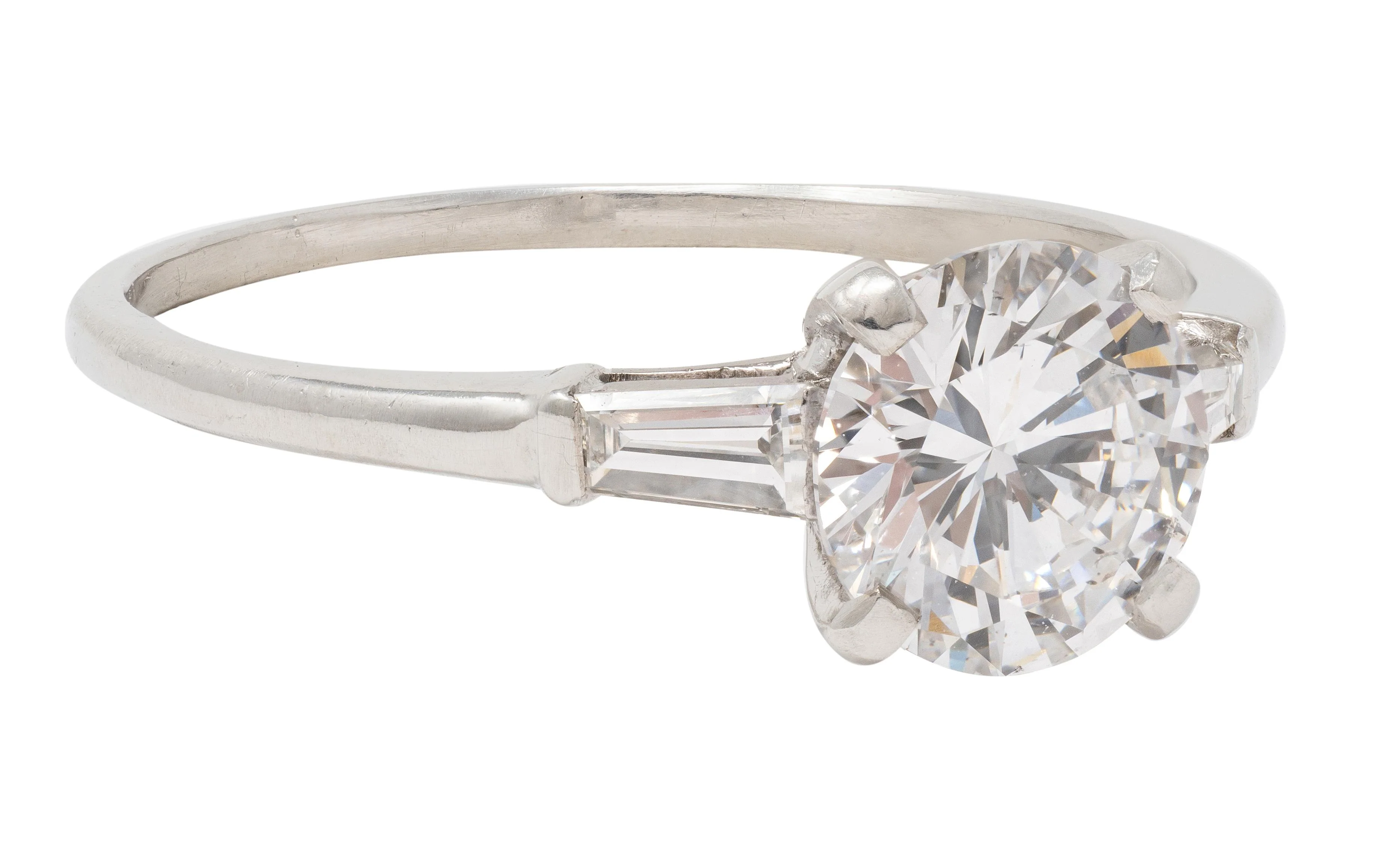 Mid-Century 1.57 CTW Diamond Platinum Vintage Engagement Ring GIA - Image 4
