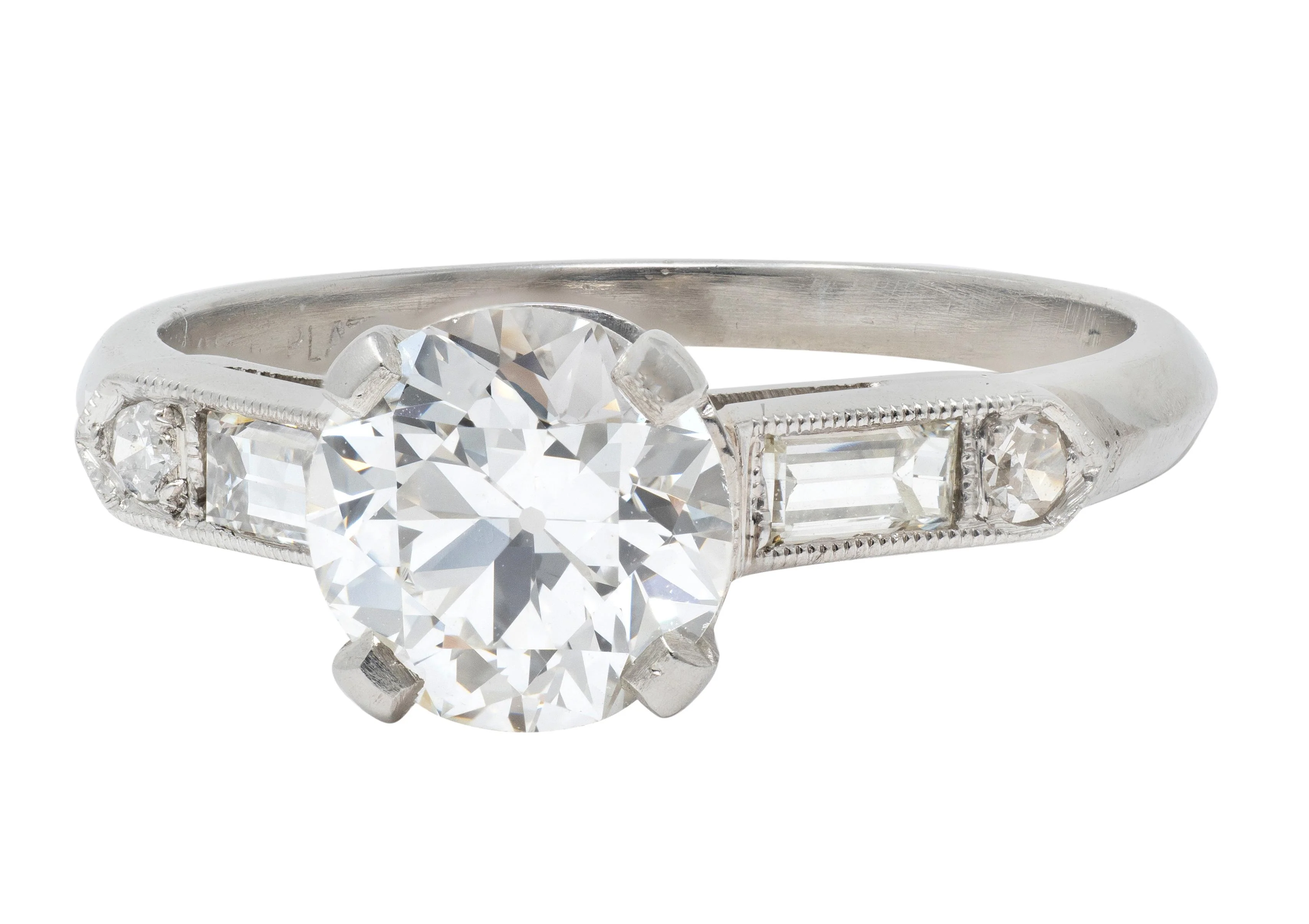 Mid-Century 1.60 CTW Diamond Platinum Knife Edge Vintage Engagement Ring GIA
