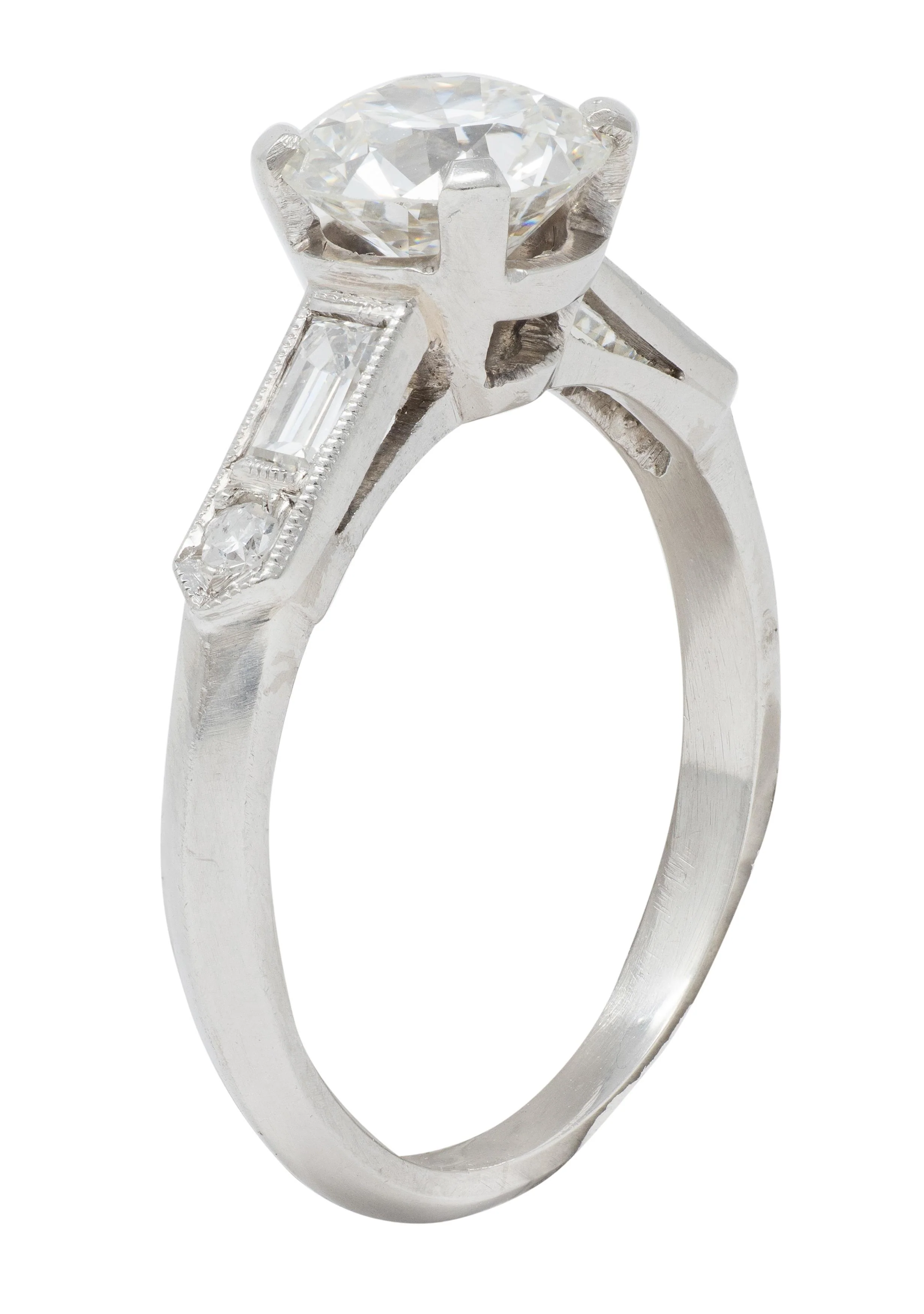 Mid-Century 1.60 CTW Diamond Platinum Knife Edge Vintage Engagement Ring GIA - Image 10