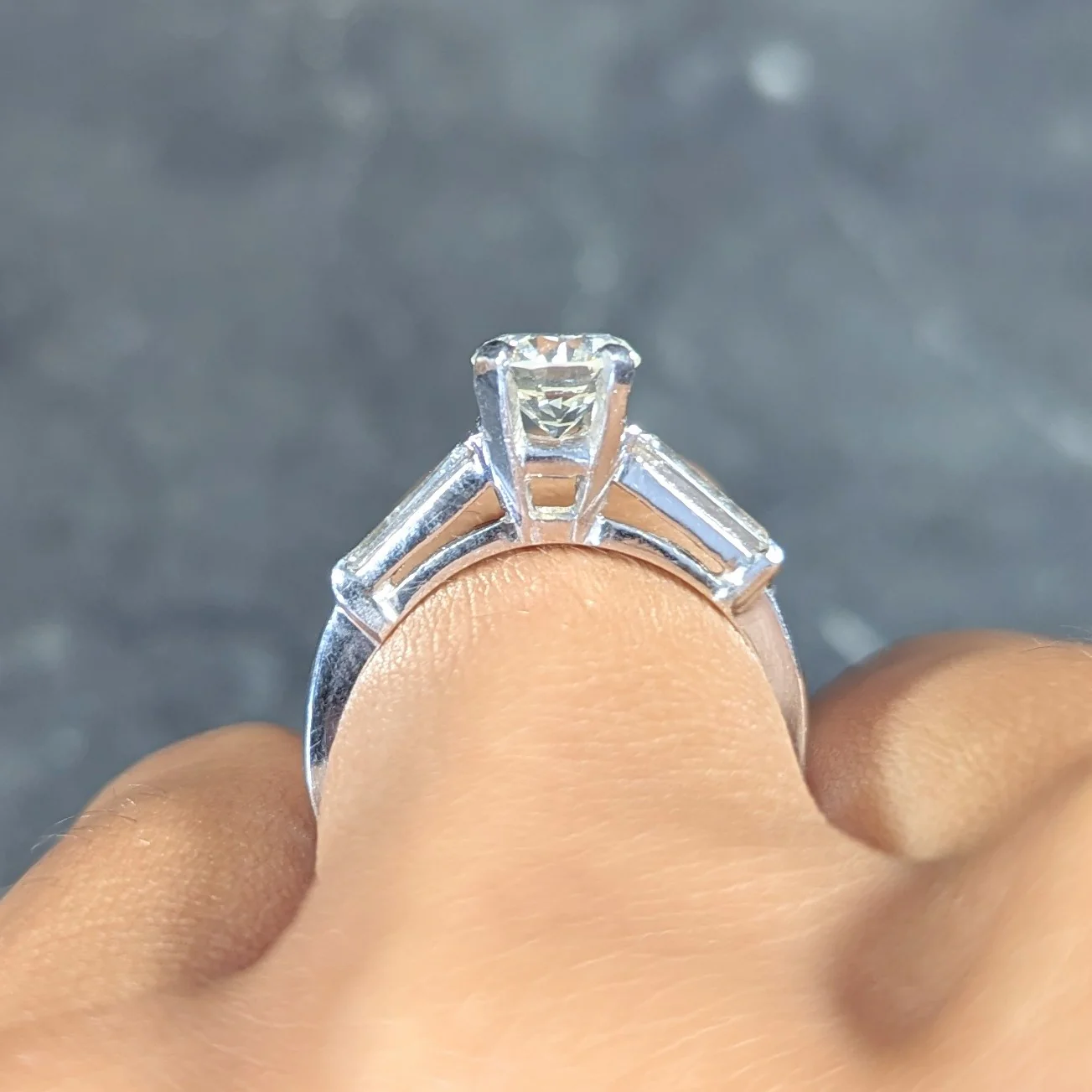 Mid-Century 1.61 CTW Old European Cut Diamond Platinum Three Stone Vintage Engagement Ring - Image 11