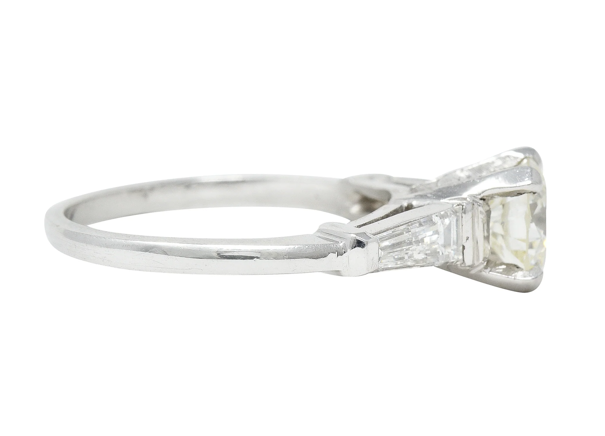 Mid-Century 1.61 CTW Old European Cut Diamond Platinum Three Stone Vintage Engagement Ring - Image 3