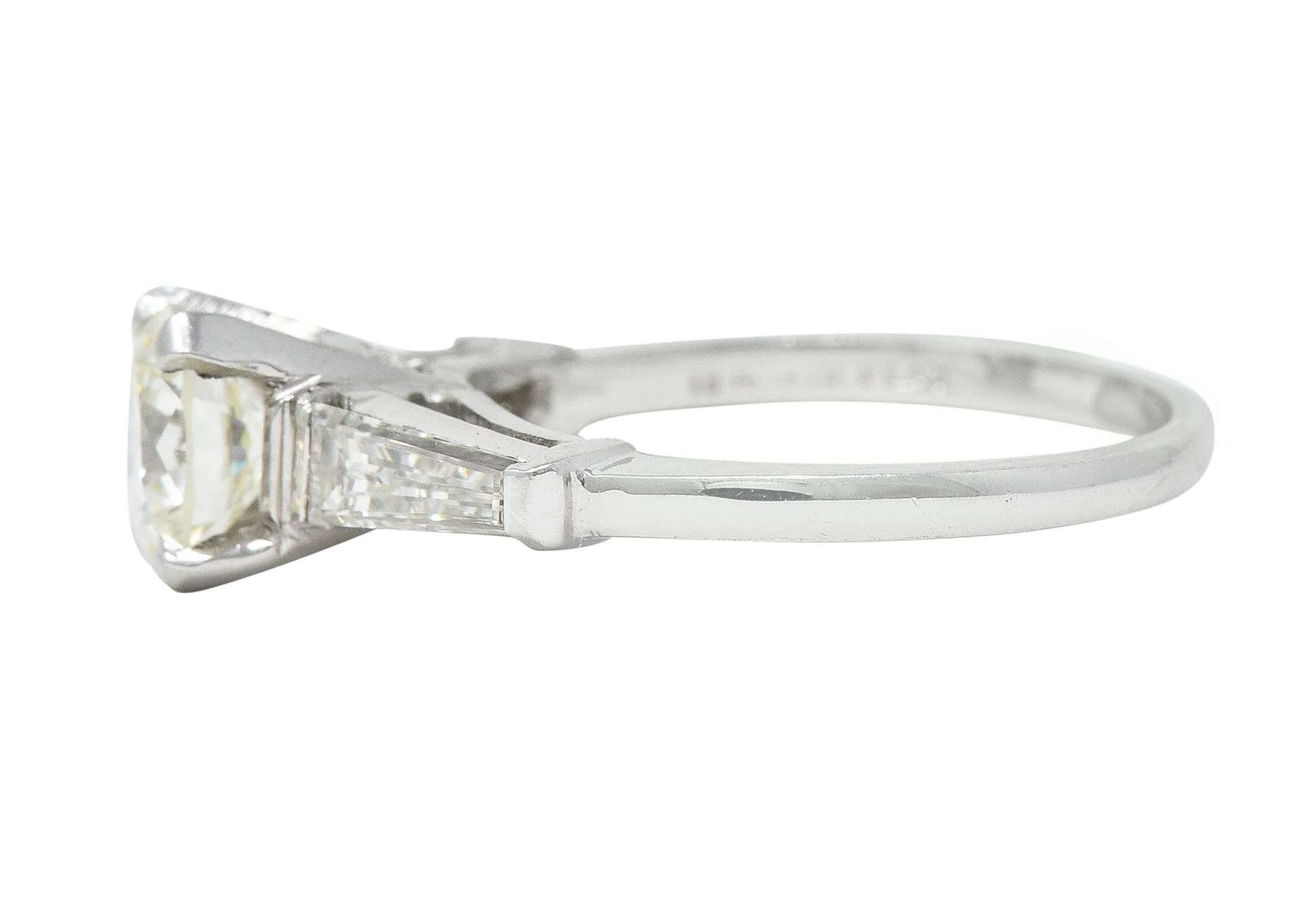 Mid-Century 1.61 CTW Old European Cut Diamond Platinum Three Stone Vintage Engagement Ring - Image 5