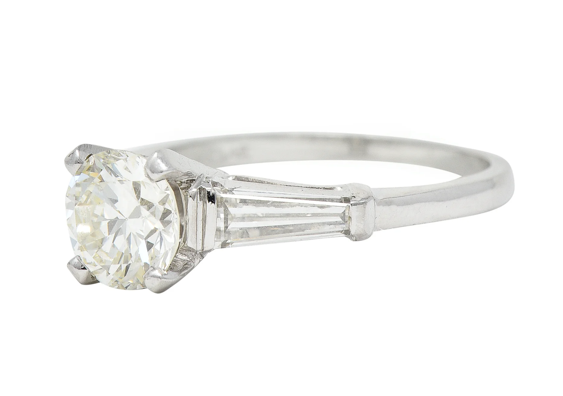 Mid-Century 1.61 CTW Old European Cut Diamond Platinum Three Stone Vintage Engagement Ring - Image 6