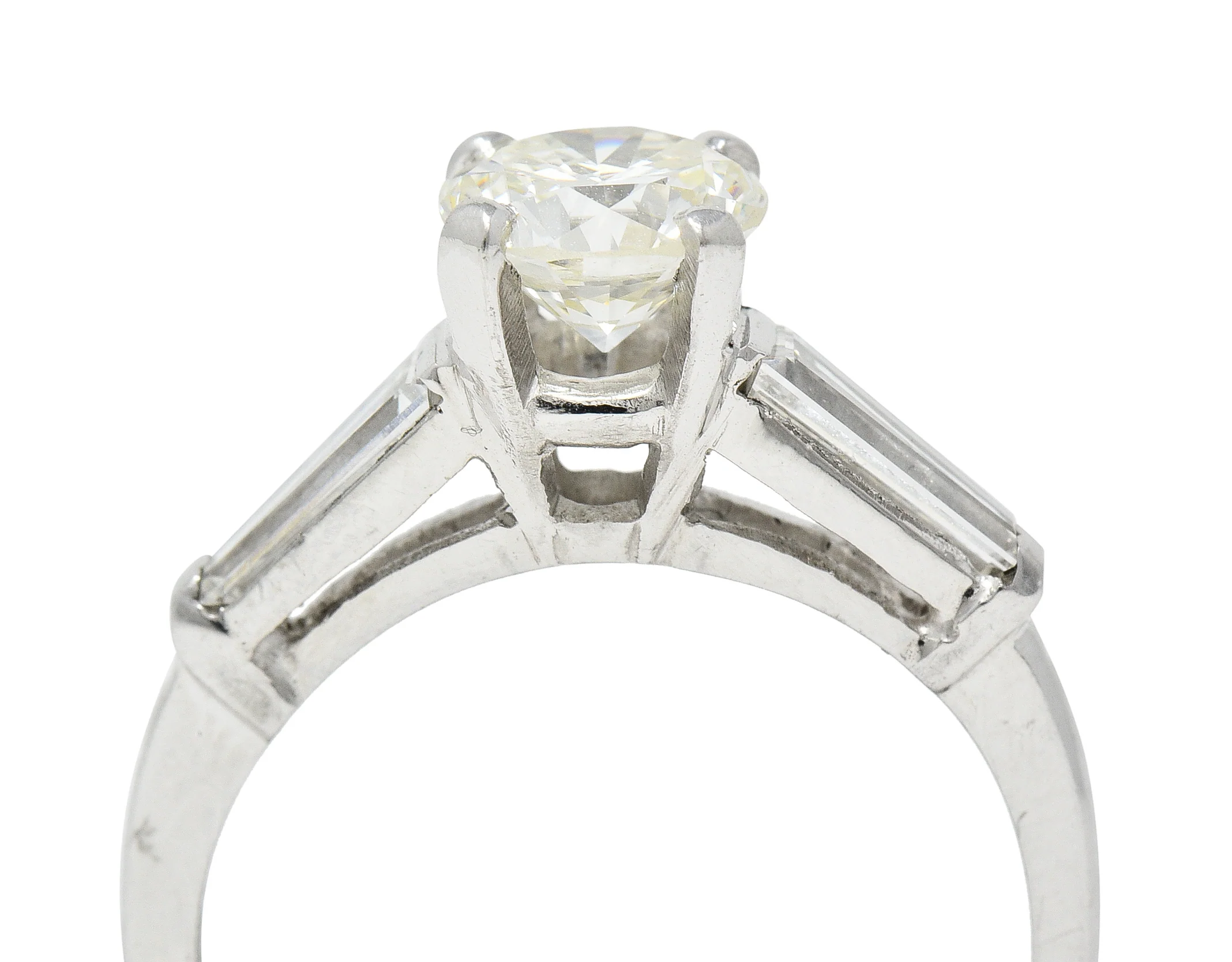 Mid-Century 1.61 CTW Old European Cut Diamond Platinum Three Stone Vintage Engagement Ring - Image 8
