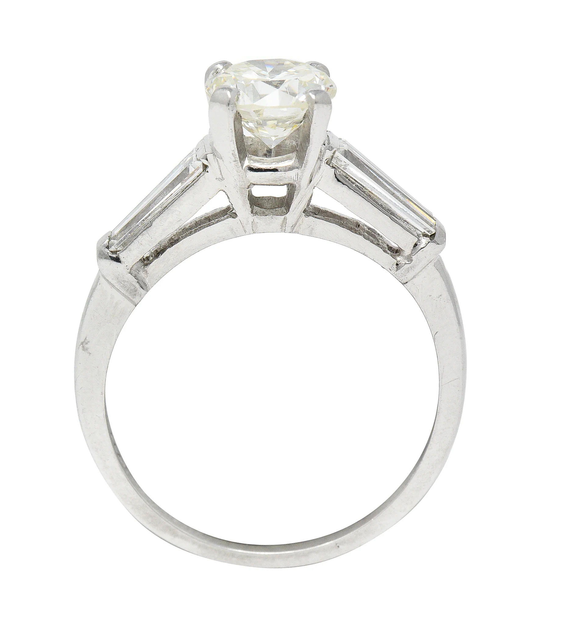 Mid-Century 1.61 CTW Old European Cut Diamond Platinum Three Stone Vintage Engagement Ring - Image 9