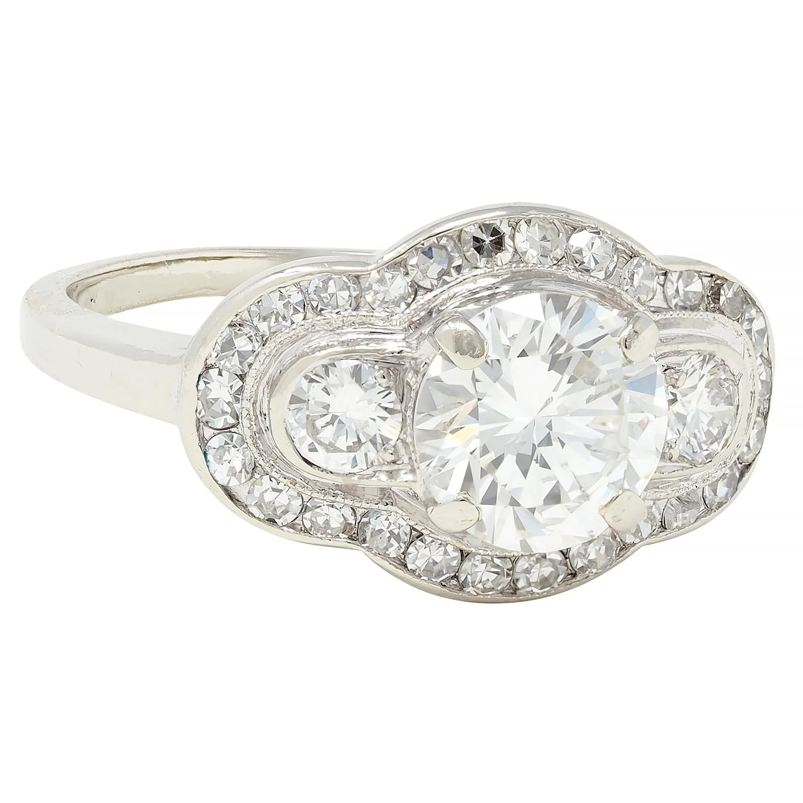 Mid-Century 1.65 CTW Diamond 14 Karat White Gold Vintage Cluster Engagement Ring - Image 2