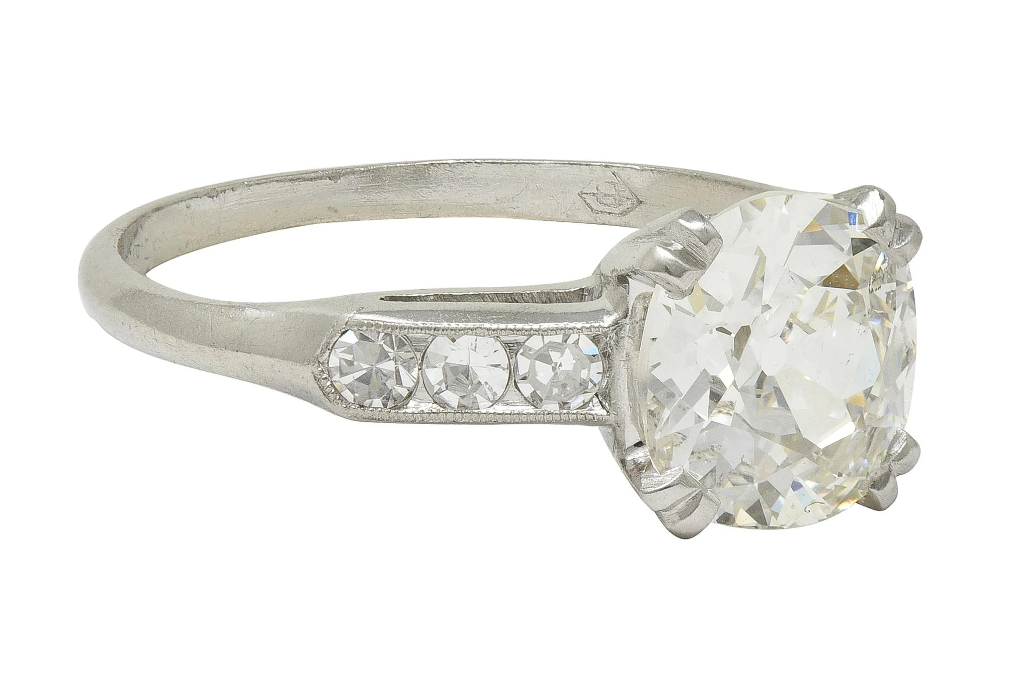 Mid-Century 1.71 CTW Old Mine Cut Diamond Platinum Vintage Engagement Ring GIA - Image 2