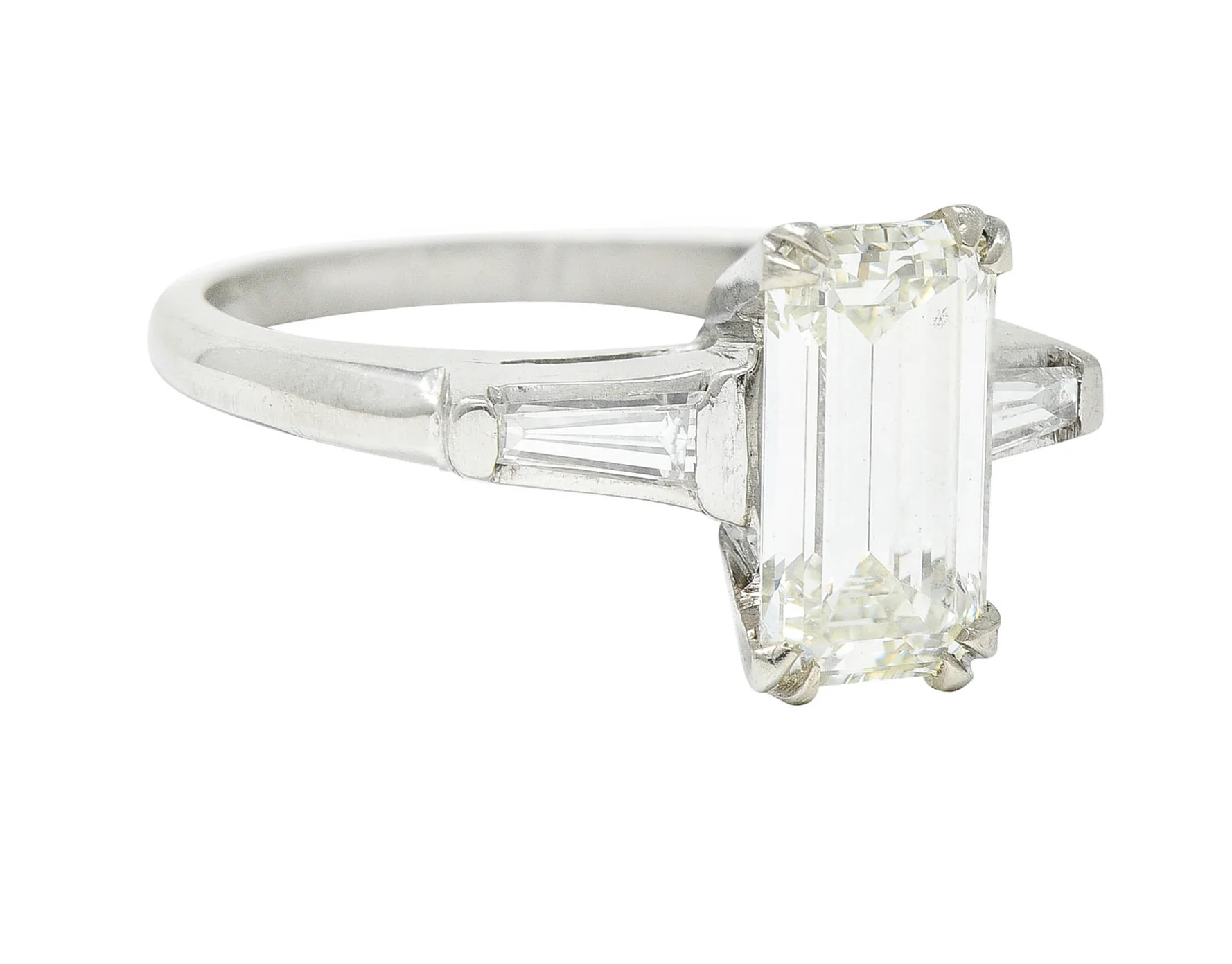 Mid-Century 1.72 CTW Emerald Cut Diamond Platinum Engagement Ring - Image 2