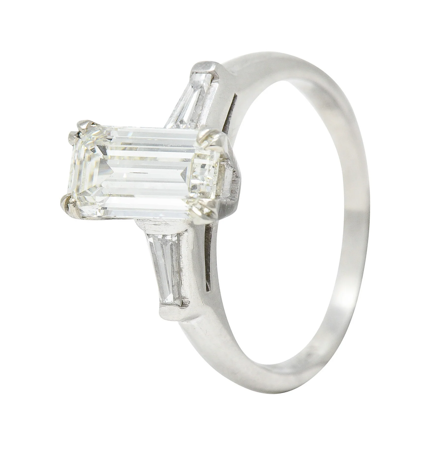 Mid-Century 1.72 CTW Emerald Cut Diamond Platinum Engagement Ring - Image 9