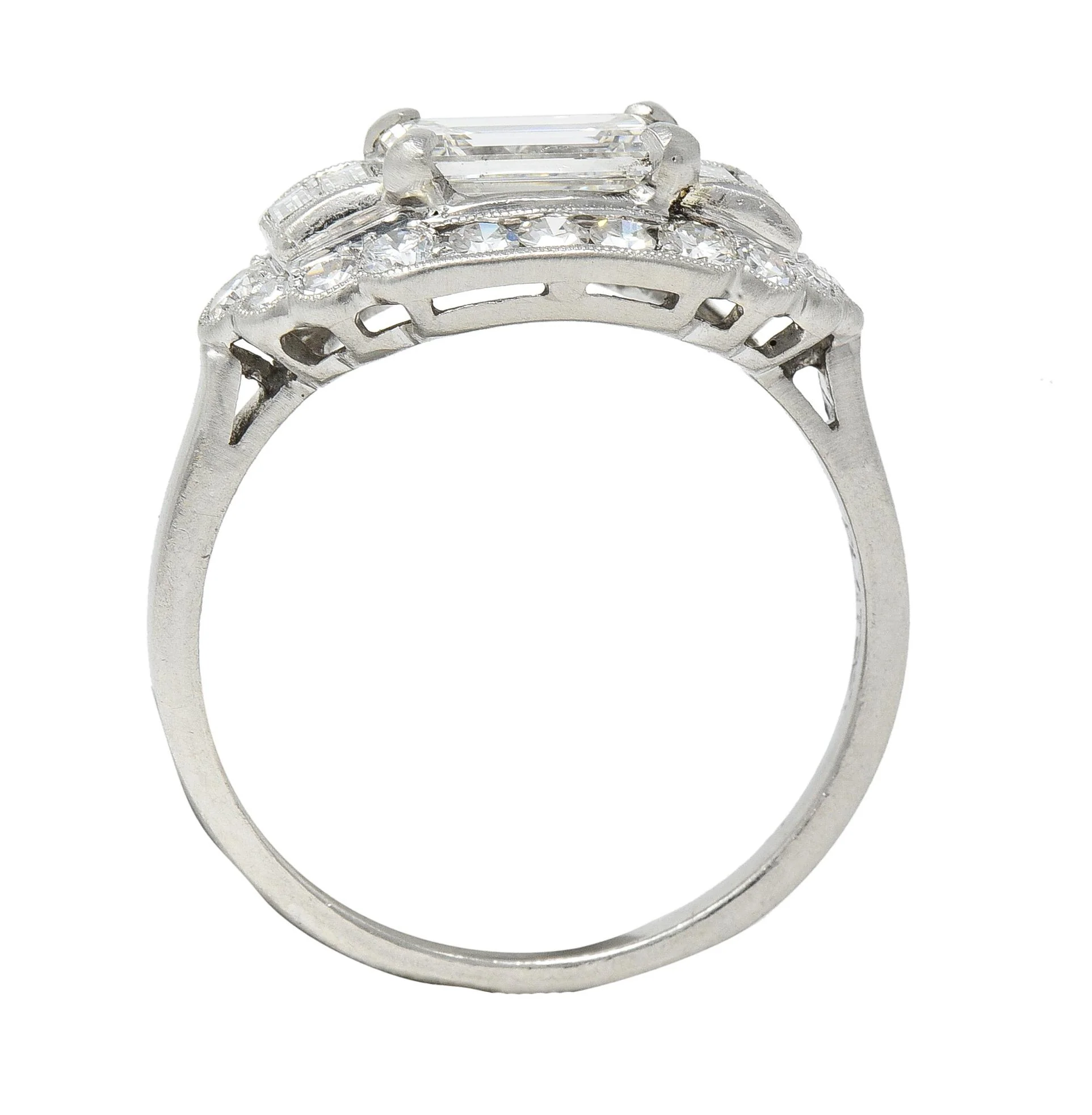 Mid-Century 1.85 CTW Emerald Cut Diamond Platinum Halo Vintage Dinner Ring GIA - Image 10