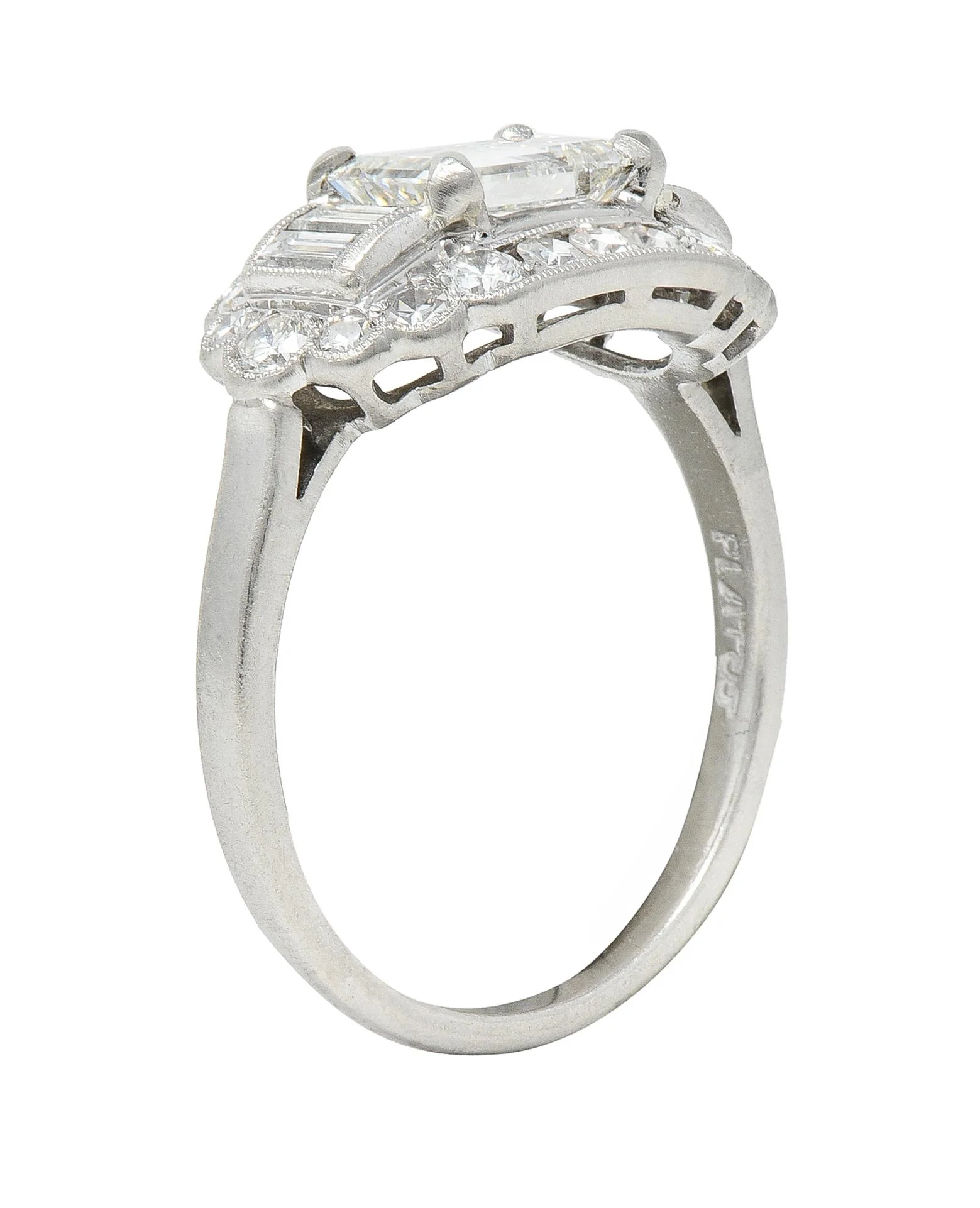 Mid-Century 1.85 CTW Emerald Cut Diamond Platinum Halo Vintage Dinner Ring GIA - Image 11