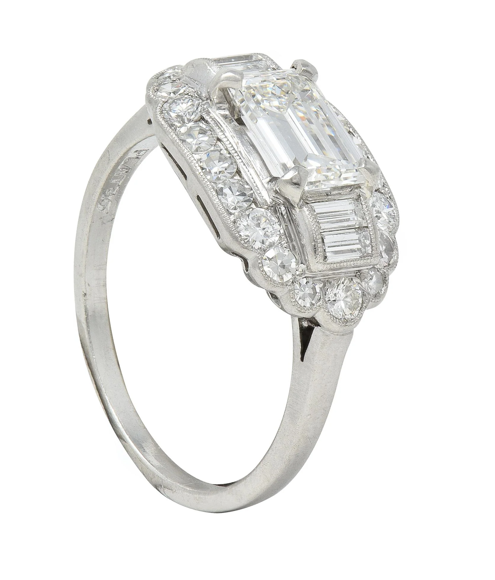Mid-Century 1.85 CTW Emerald Cut Diamond Platinum Halo Vintage Dinner Ring GIA - Image 12