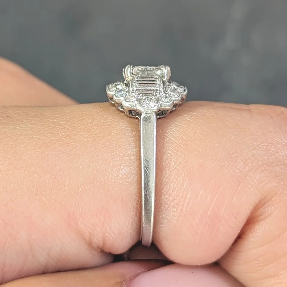 Mid-Century 1.85 CTW Emerald Cut Diamond Platinum Halo Vintage Dinner Ring GIA - Image 15