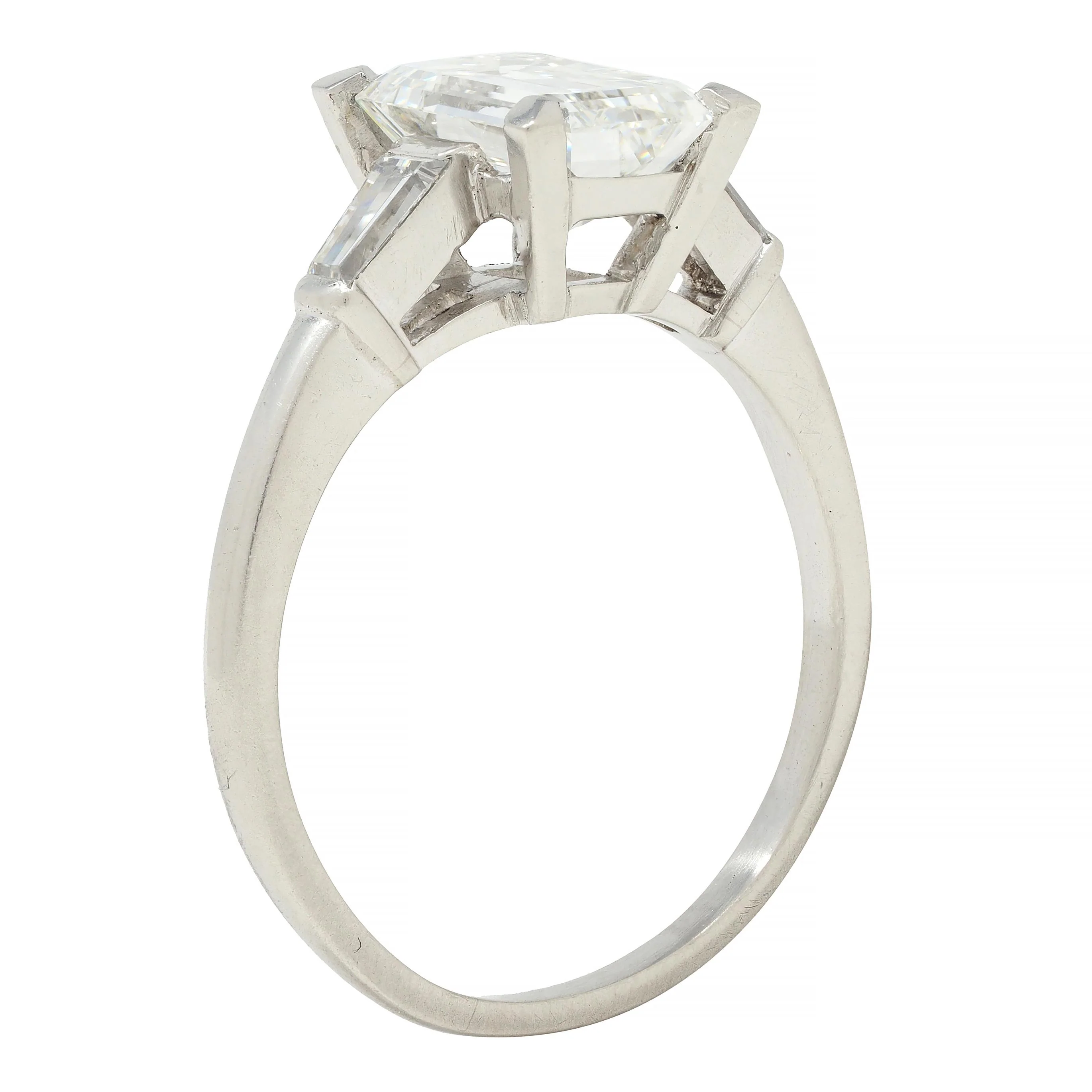 Mid-Century 1.93 CTW Emerald Cut Diamond Platinum Vintage Engagement Ring GIA - Image 2