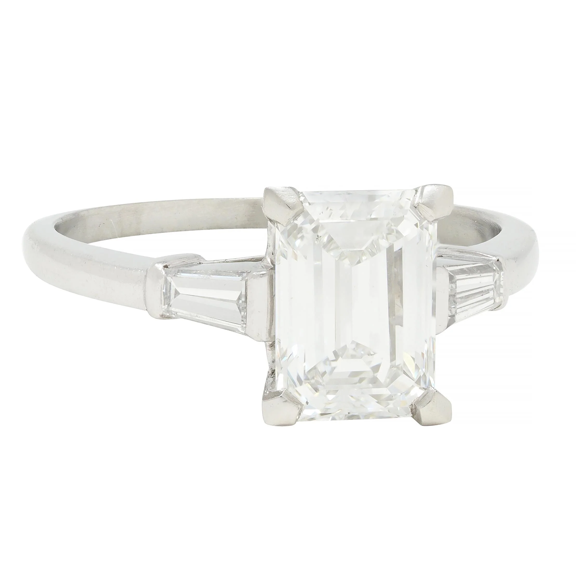 Mid-Century 1.93 CTW Emerald Cut Diamond Platinum Vintage Engagement Ring GIA - Image 3