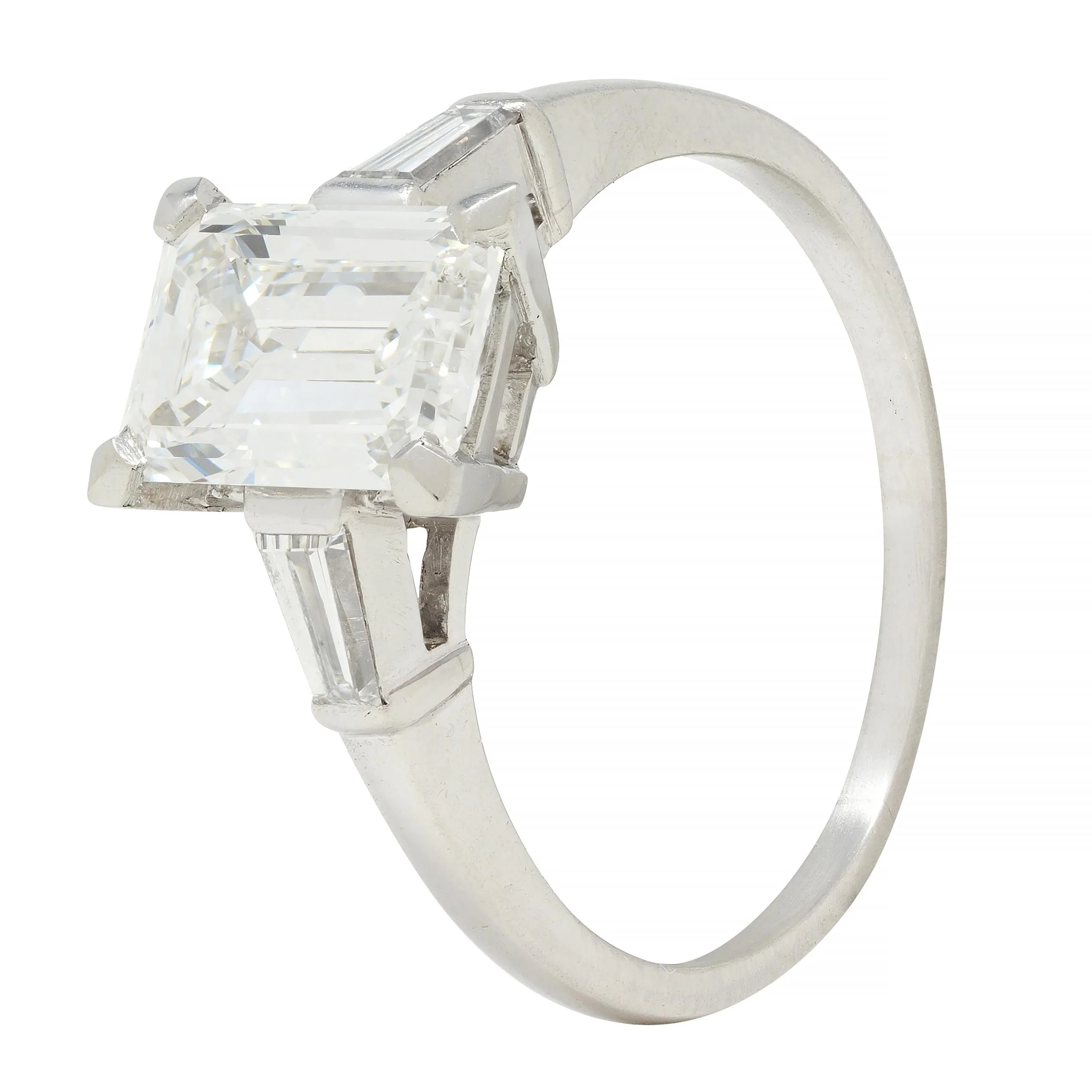 Mid-Century 1.93 CTW Emerald Cut Diamond Platinum Vintage Engagement Ring GIA - Image 9