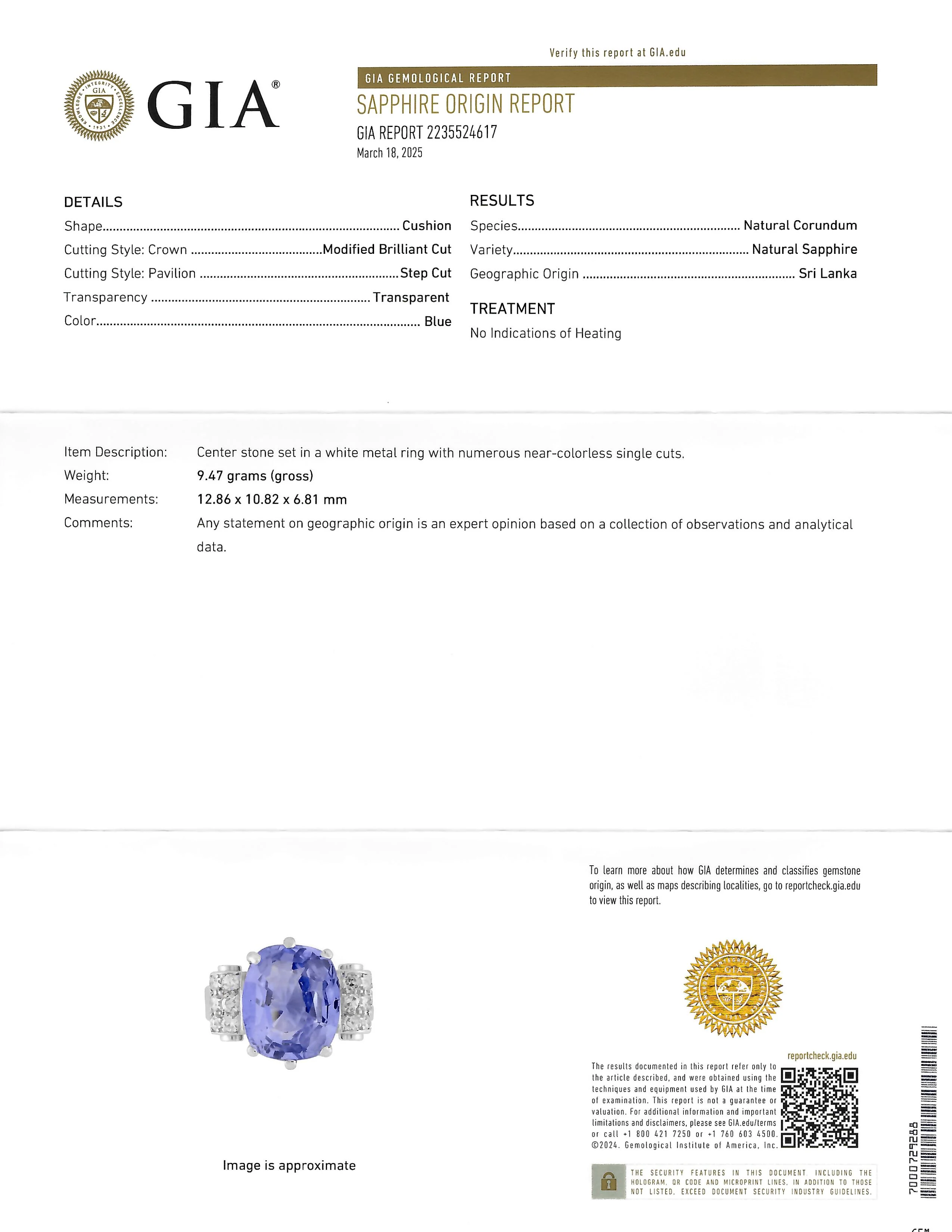 Mid-Century 10.04 CTW No Heat Ceylon Sapphire Diamond Platinum Vintage Cocktail Ring GIA - Image 13