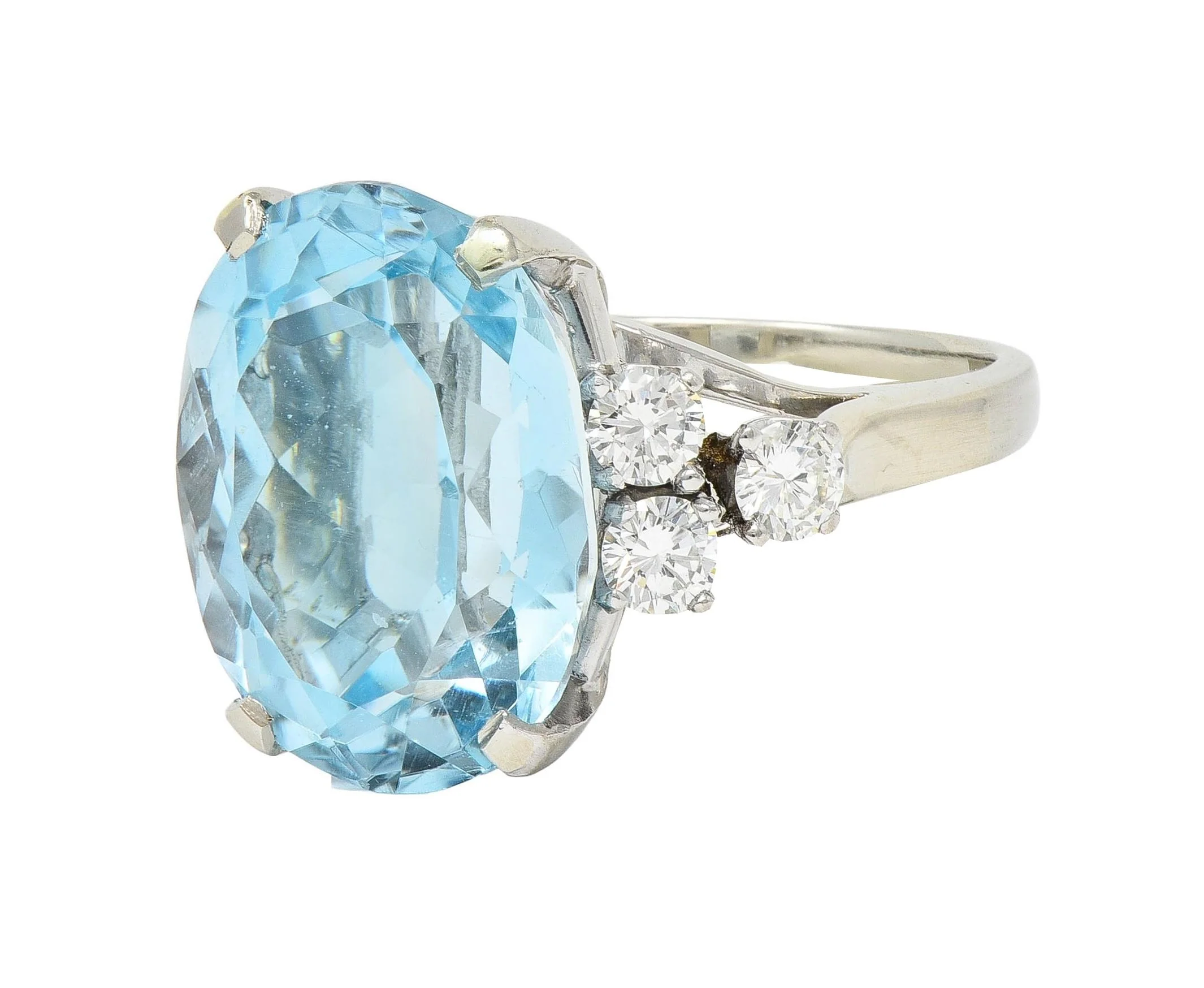 Mid-Century 10.59 CTW Aquamarine Diamond 14 Karat White Gold Vintage Cocktail Ring - Image 7