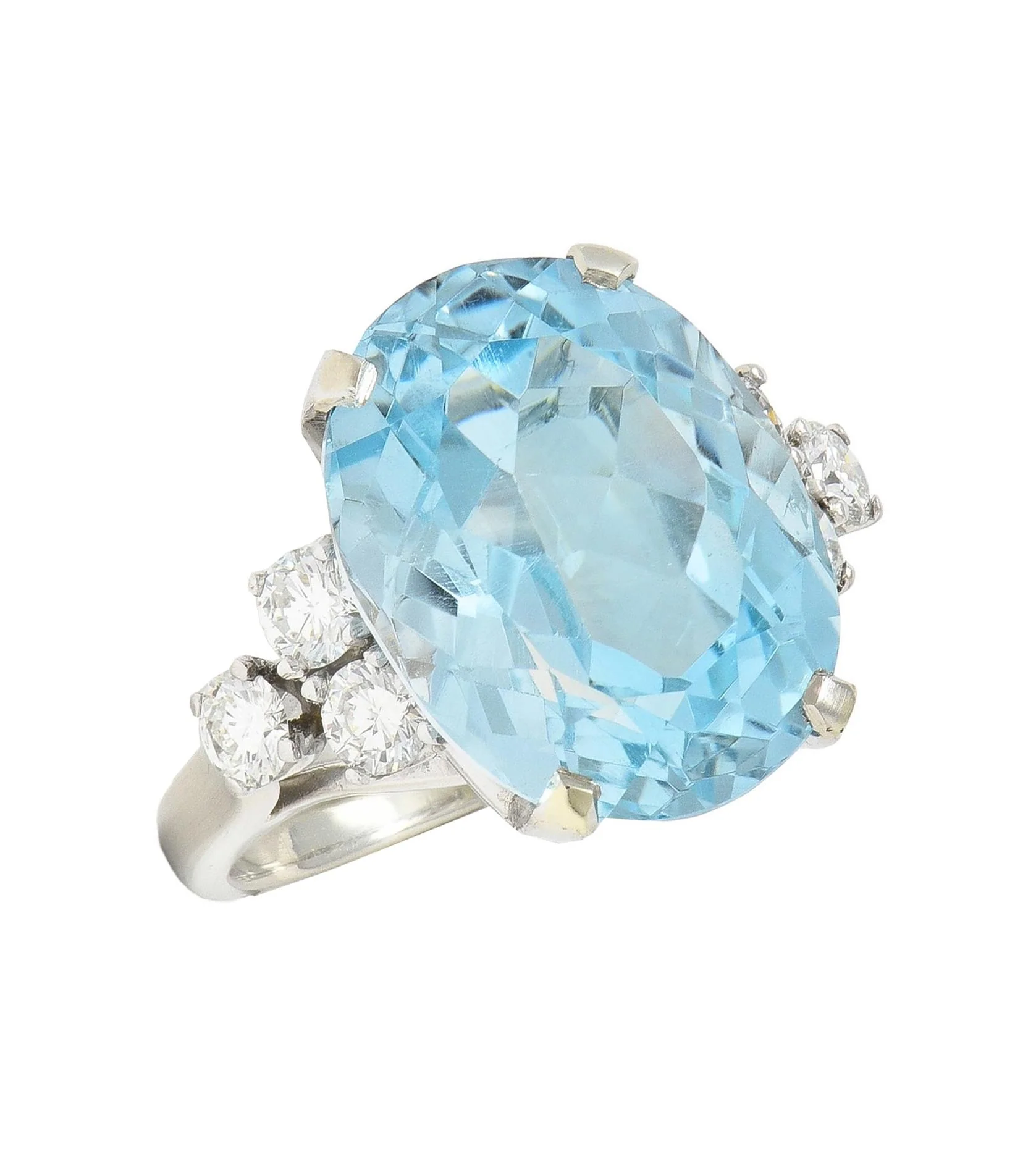 Mid-Century 10.59 CTW Aquamarine Diamond 14 Karat White Gold Vintage Cocktail Ring - Image 9