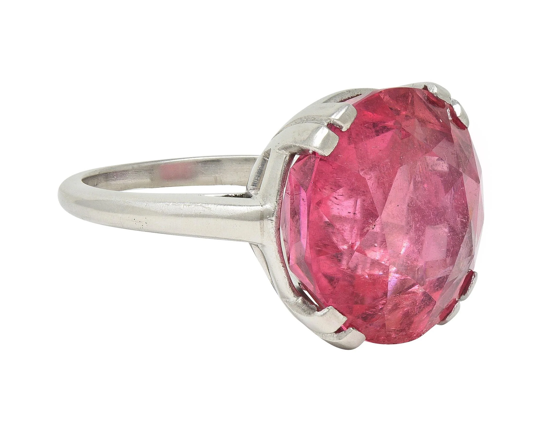 Mid-Century 18.81 CTW Pink Tourmaline Platinum Vintage Cocktail Ring - Image 2