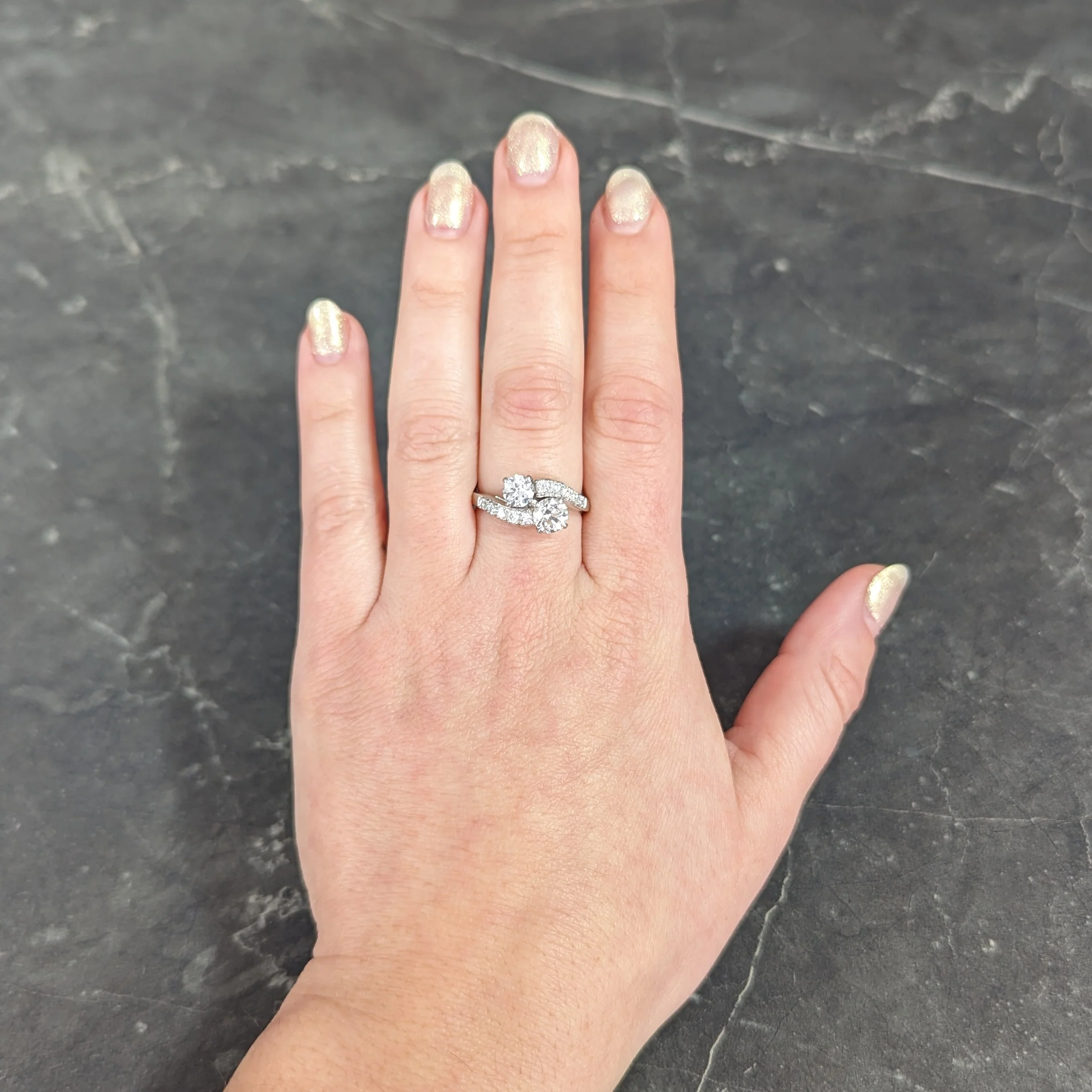 Mid-Century 1950's 1.79 CTW Old European Cut Diamond Platinum Vintage Bypass Ring - Image 10