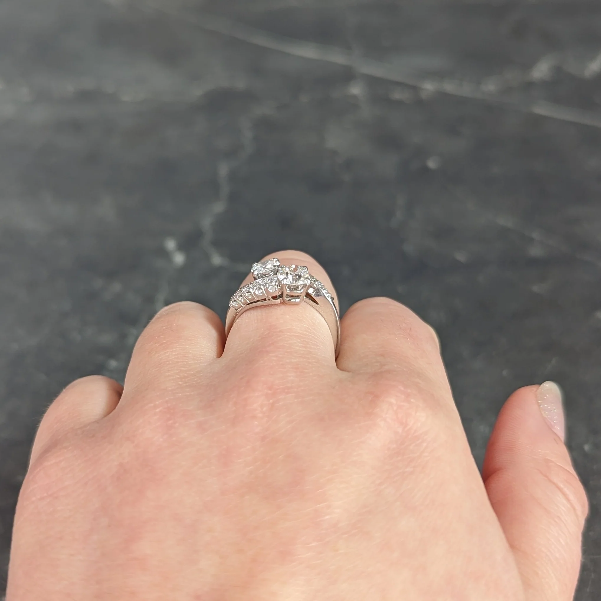Mid-Century 1950's 1.79 CTW Old European Cut Diamond Platinum Vintage Bypass Ring - Image 11